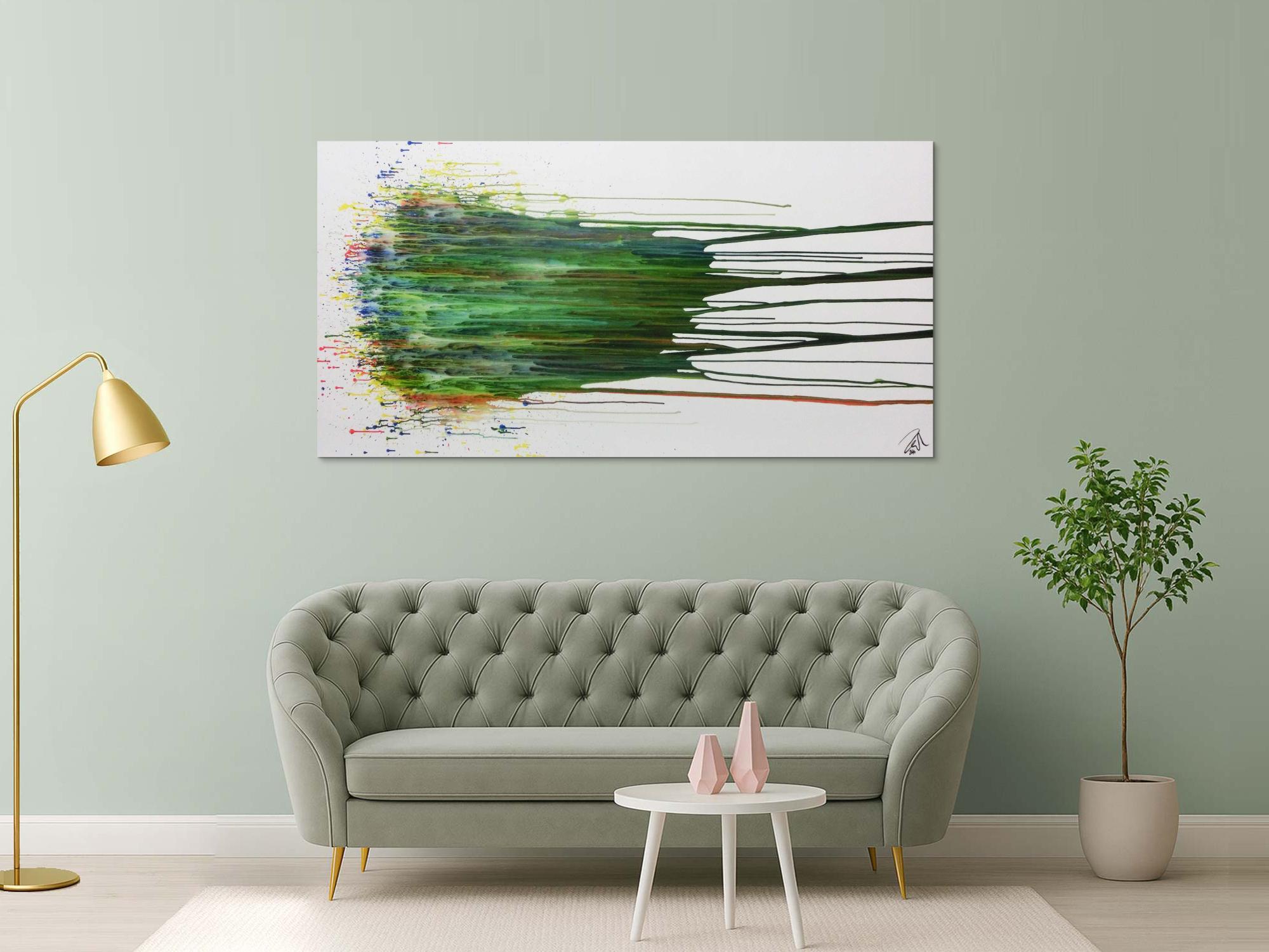 Abstraktes Gemälde acryl groß modern in grün blau weiß