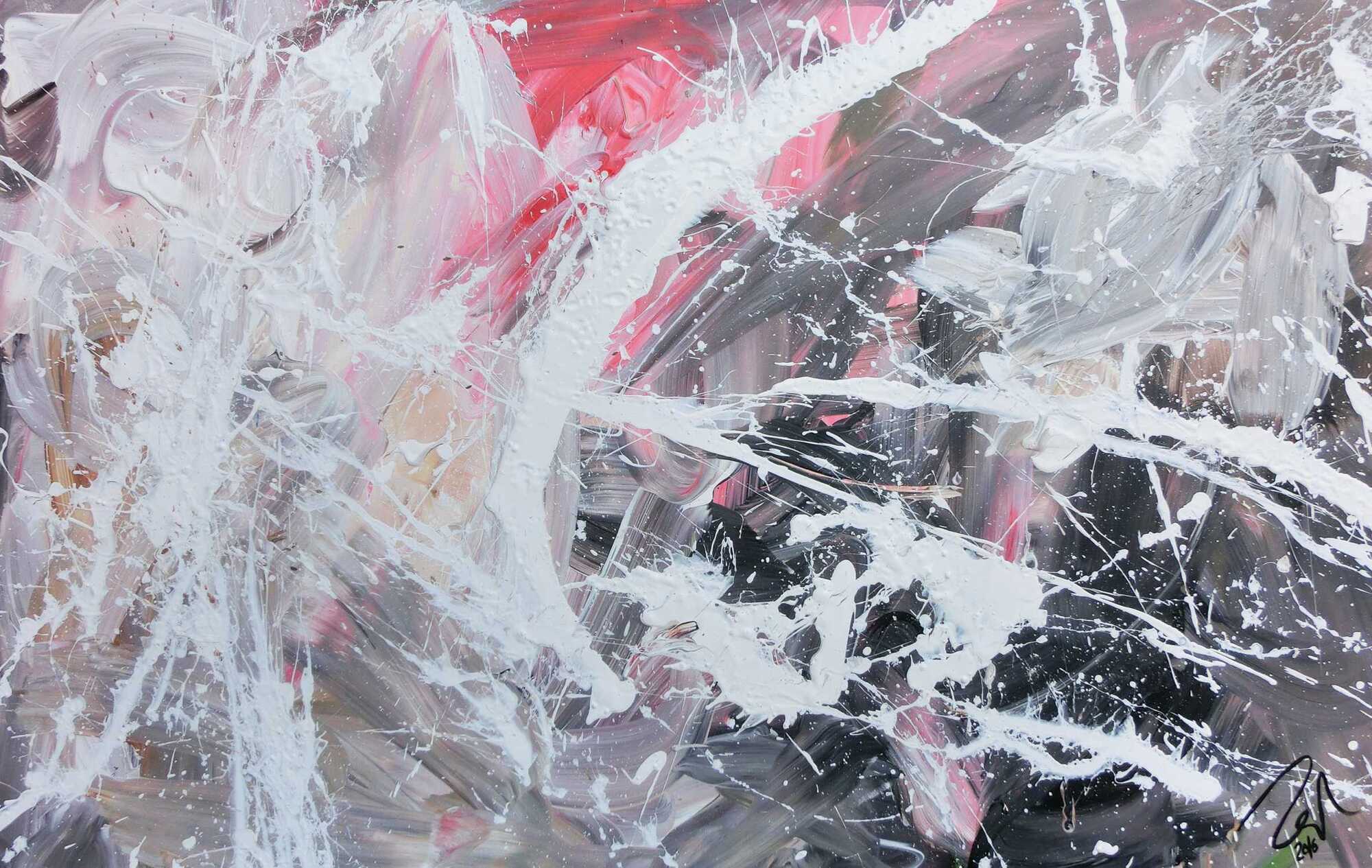 Abstraktes Acrylbild modern in grau schwarz weiß rot