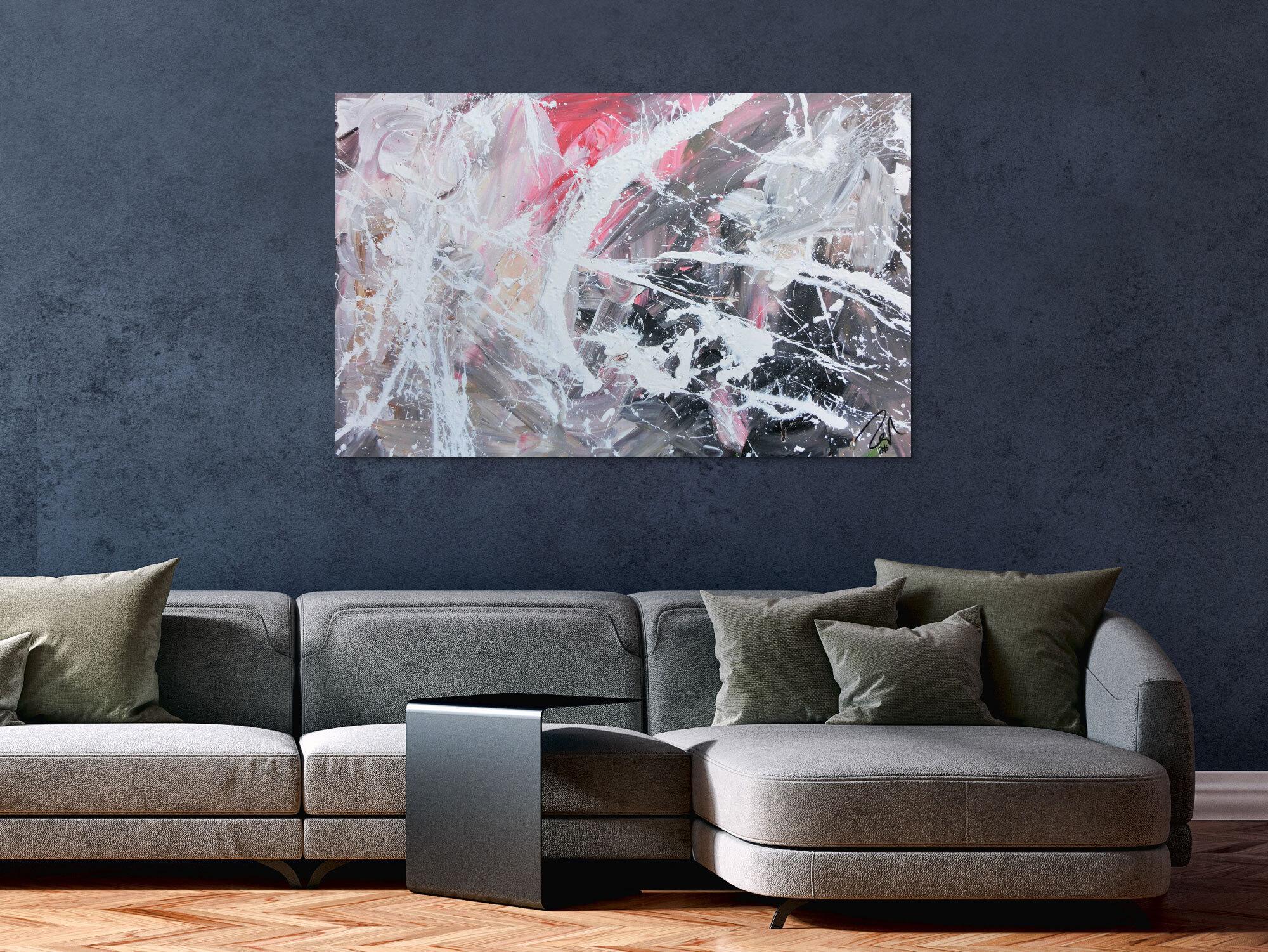 Abstraktes Acrylbild modern in grau schwarz weiß rot