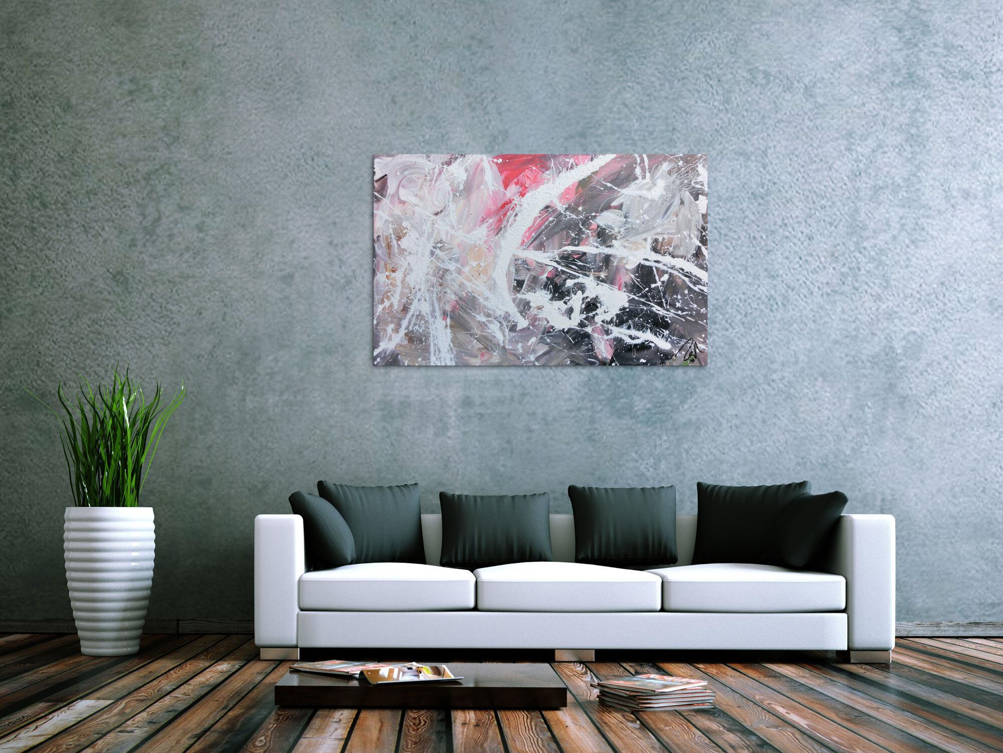 Abstraktes Acrylbild modern in grau schwarz weiß rot