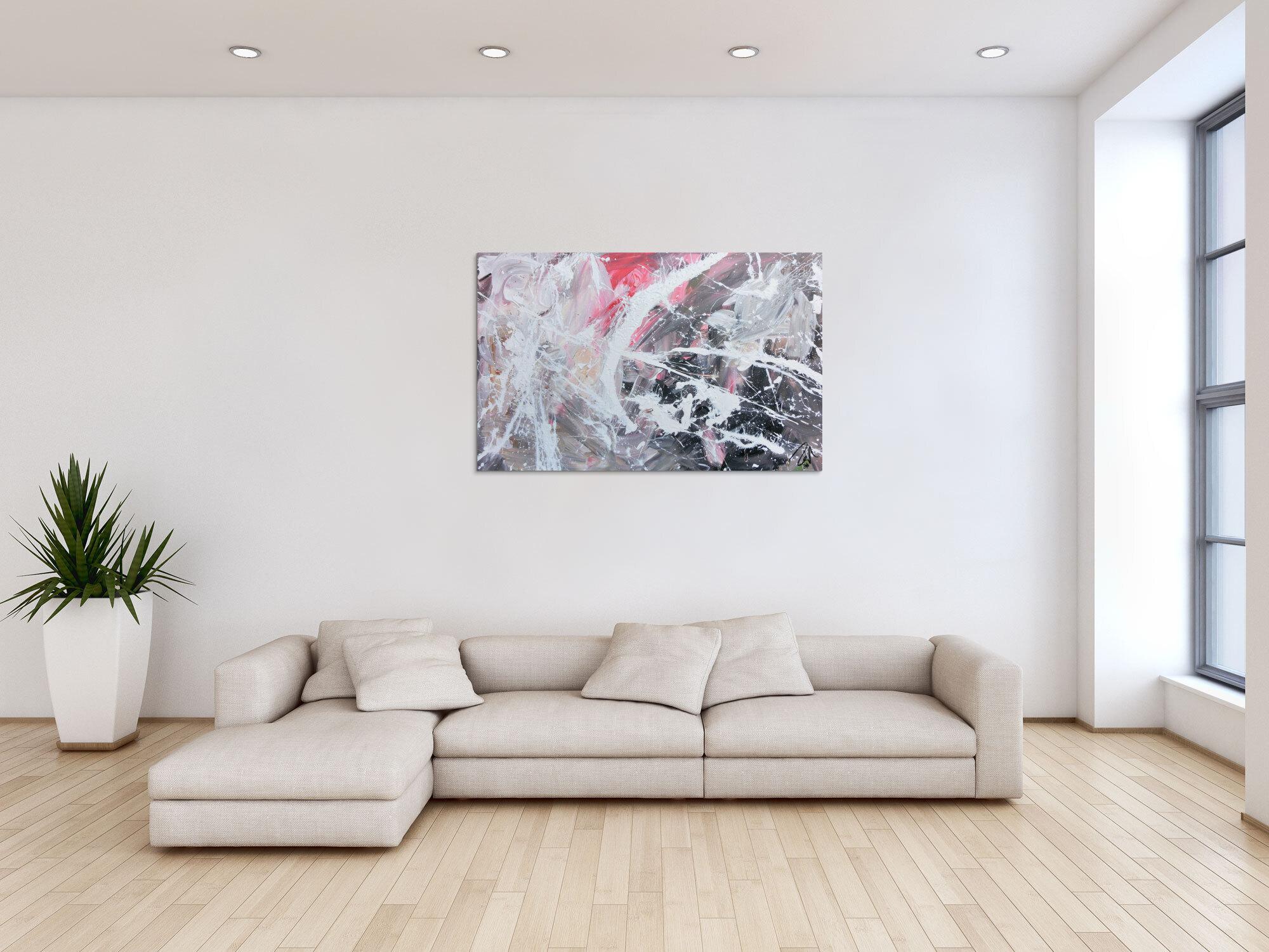 Abstraktes Acrylbild modern in grau schwarz weiß rot