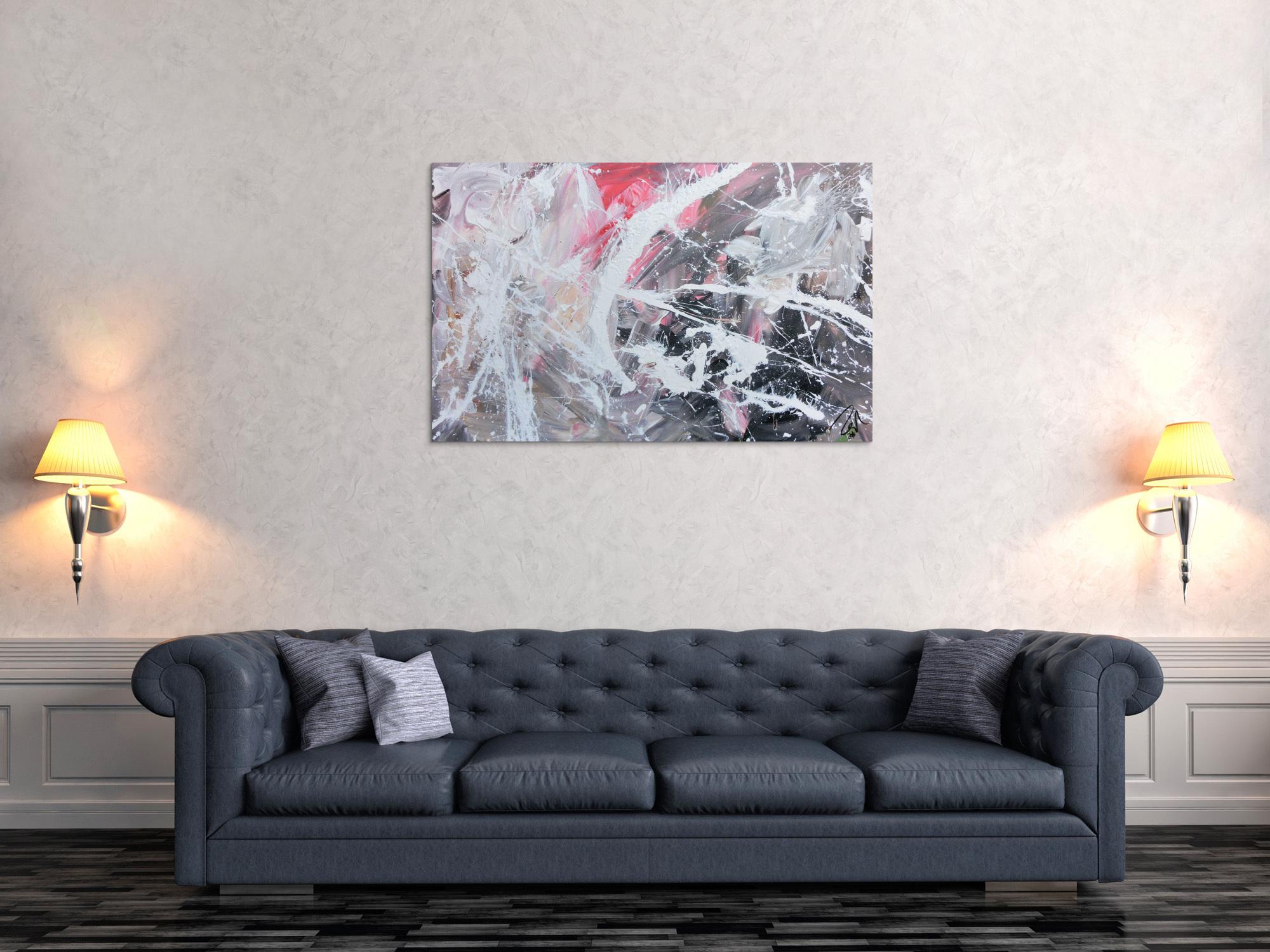 Abstraktes Acrylbild modern in grau schwarz weiß rot