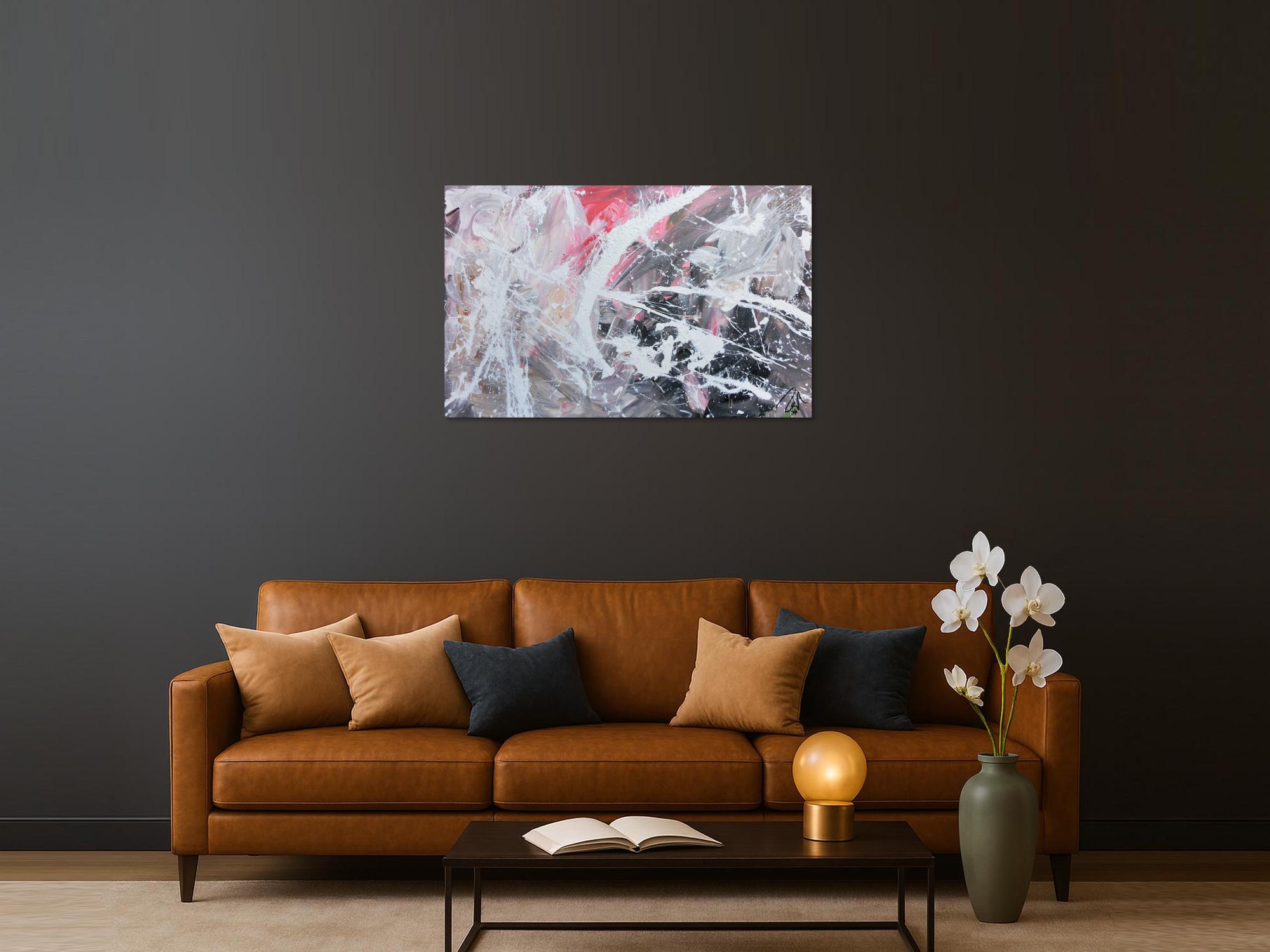 Abstraktes Acrylbild modern in grau schwarz weiß rot