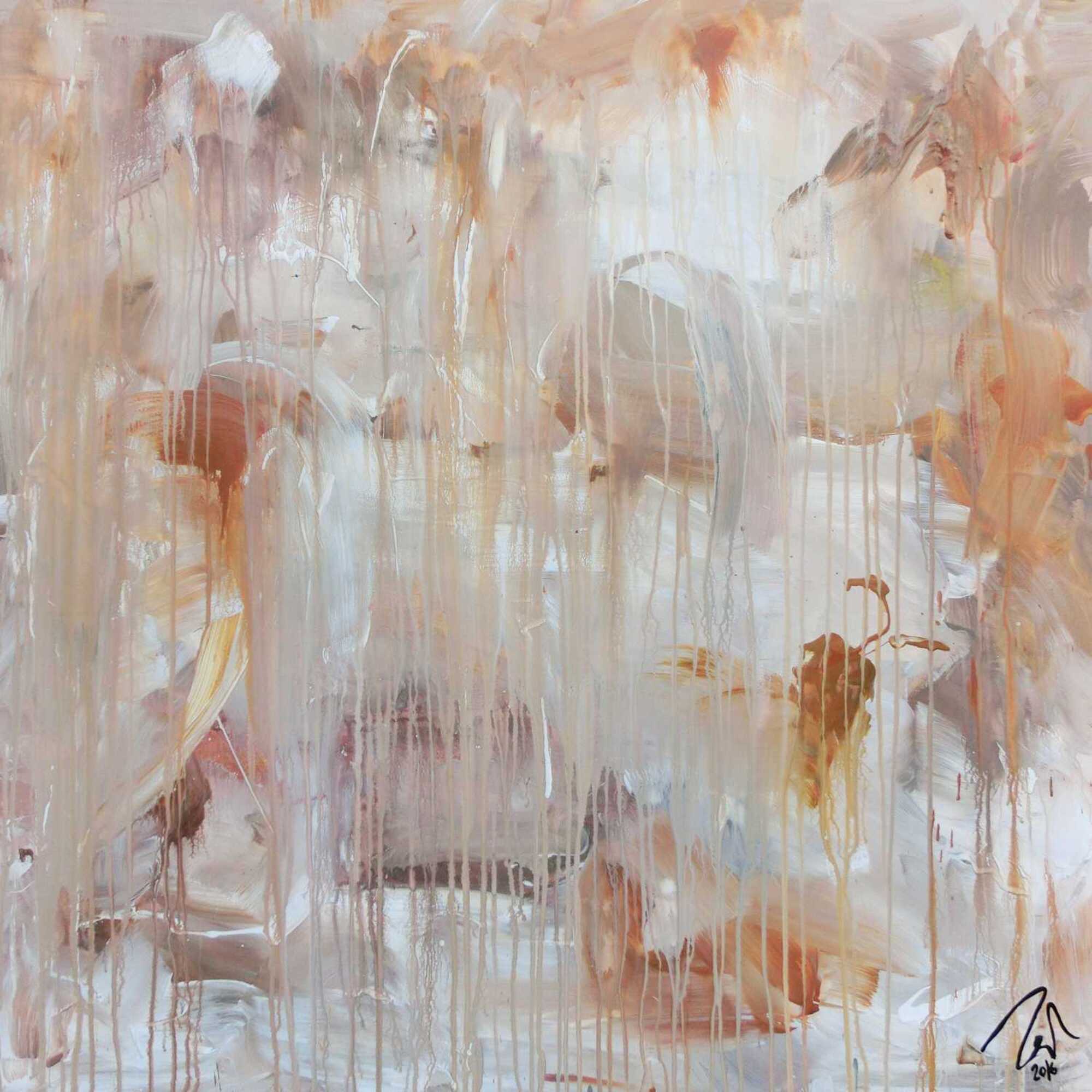 Abstraktes Gemälde helle Farben mediteran in baige braun und weiß