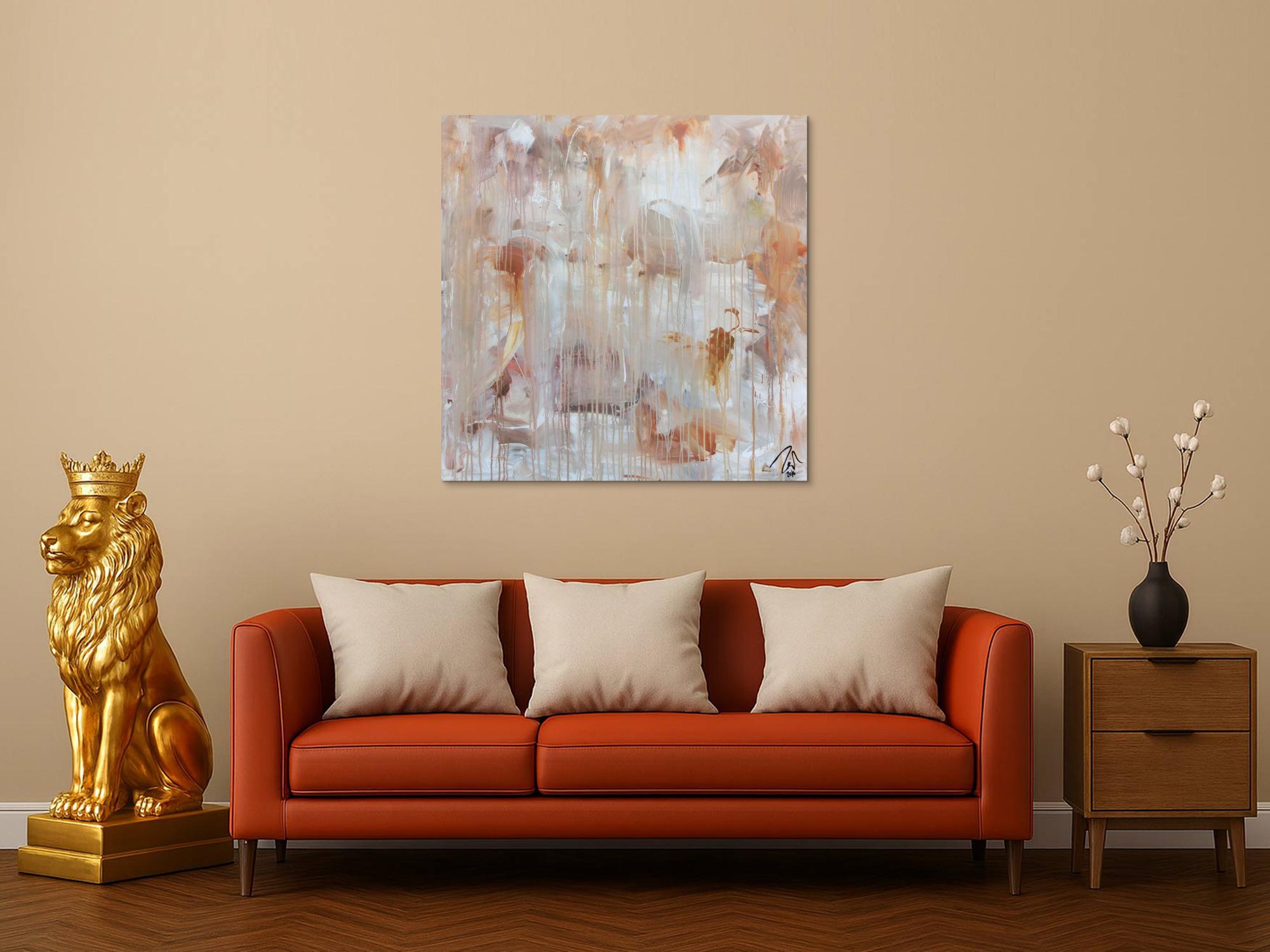 Abstraktes Gemälde helle Farben mediteran in baige braun und weiß