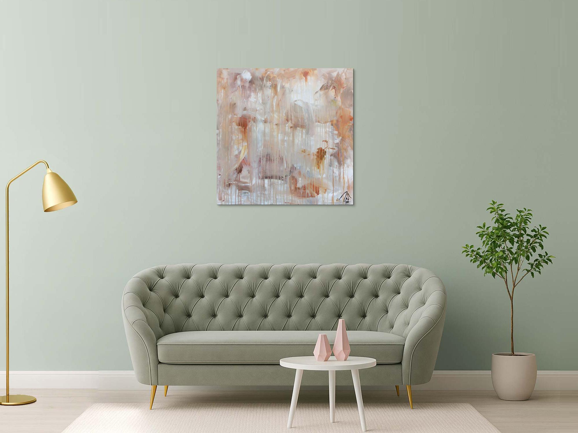 Abstraktes Gemälde helle Farben mediteran in baige braun und weiß