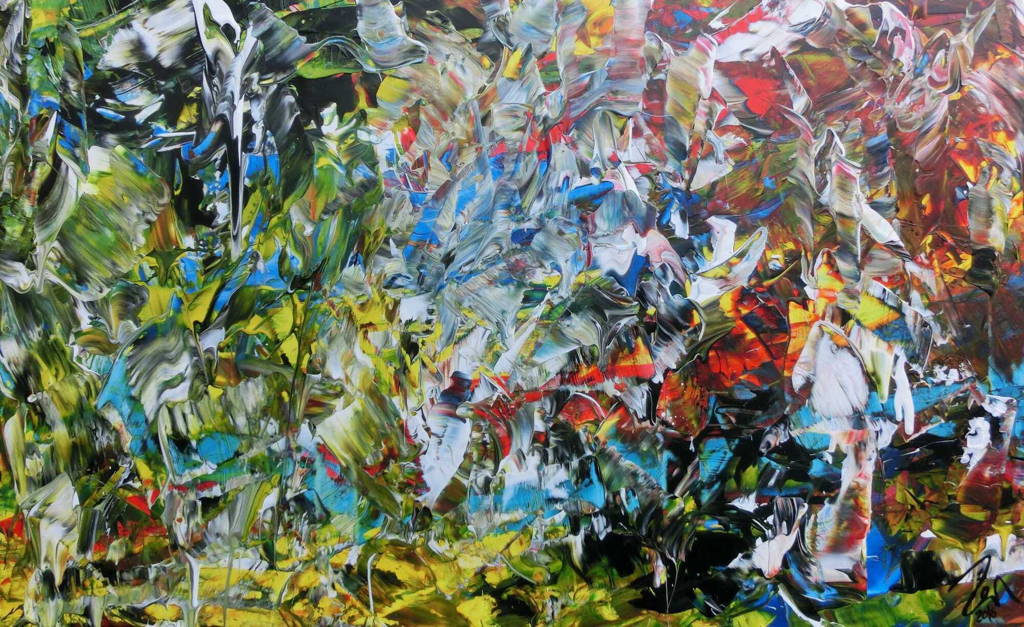 Buntes abstraktes Acrylgemälde modern mit vielen Farben