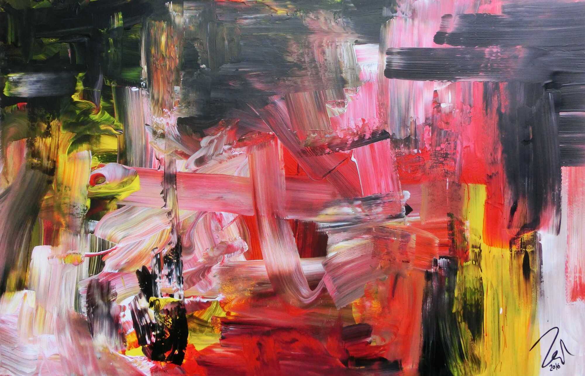 Abstraktes Gemälde in schwarz rot groß modern und zeitgenössisch