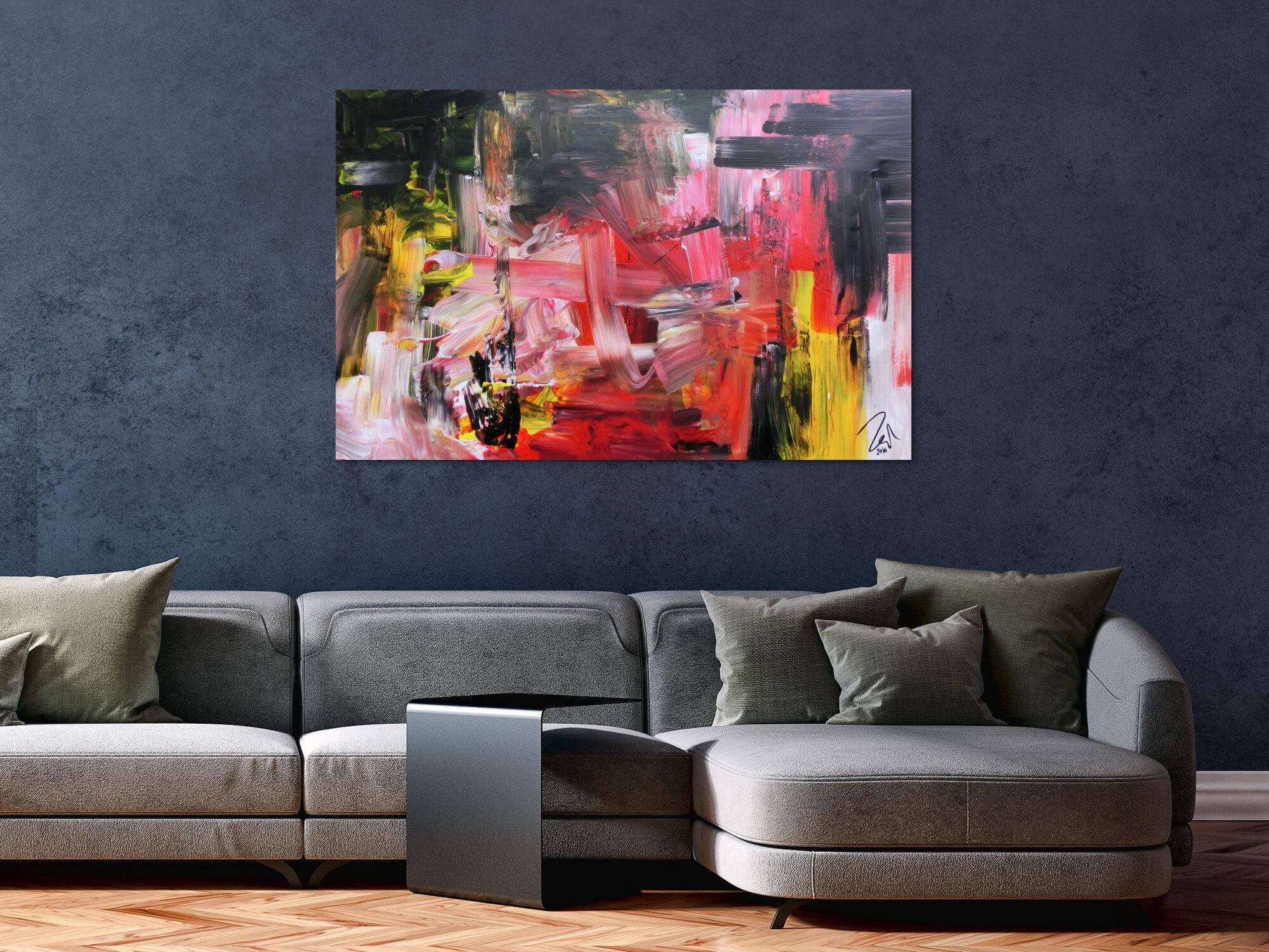 Abstraktes Gemälde in schwarz rot groß modern und zeitgenössisch