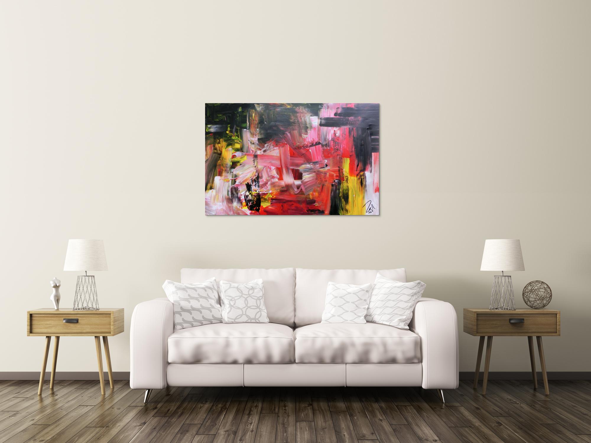 Abstraktes Gemälde in schwarz rot groß modern und zeitgenössisch