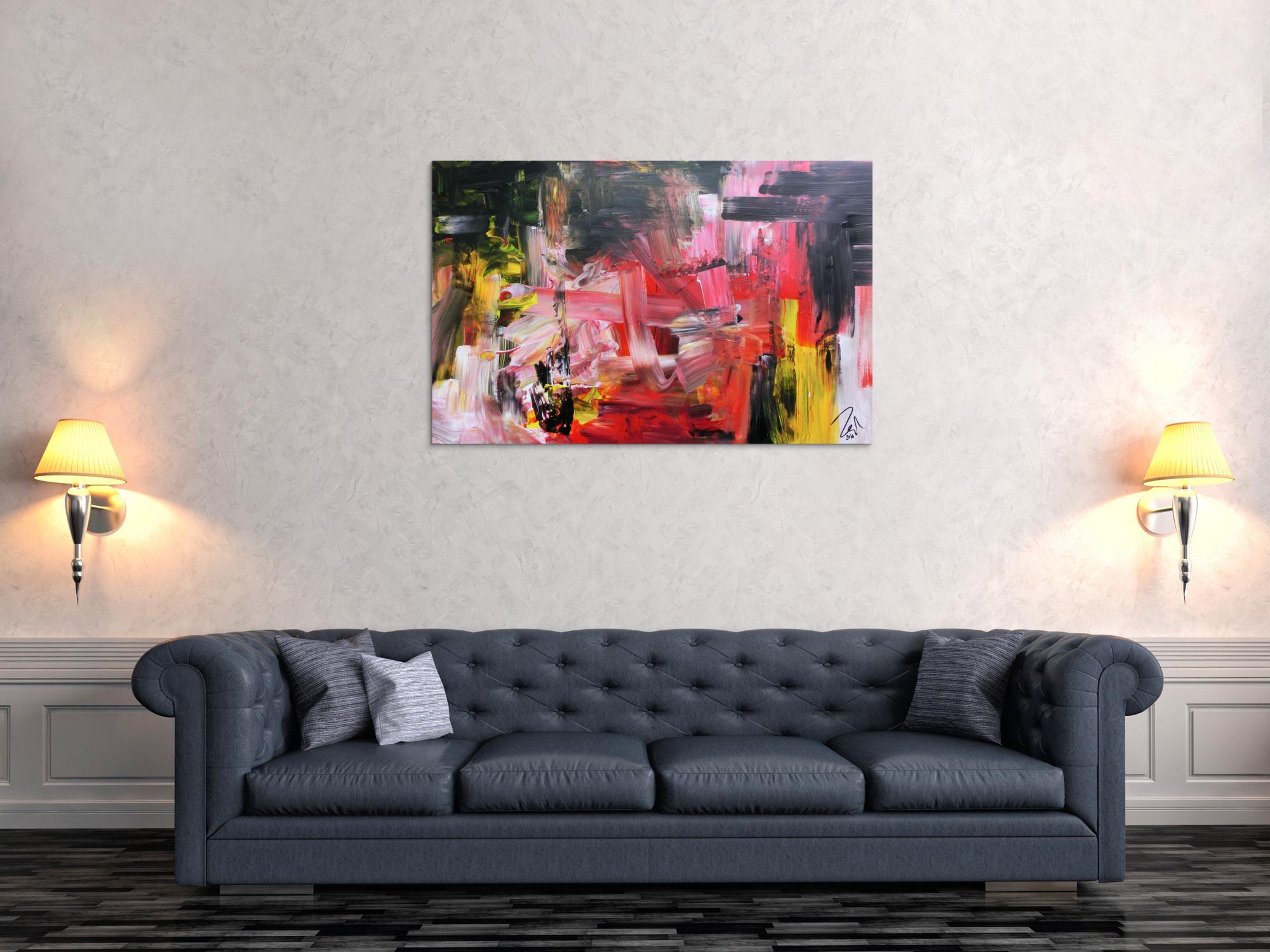 Abstraktes Gemälde in schwarz rot groß modern und zeitgenössisch