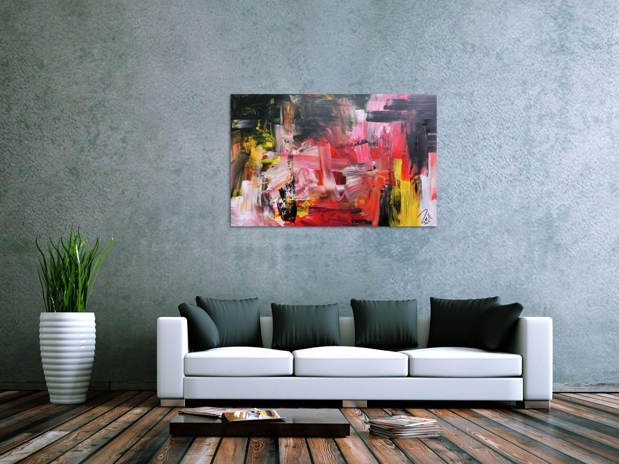 Abstraktes Gemälde in schwarz rot groß modern und zeitgenössisch