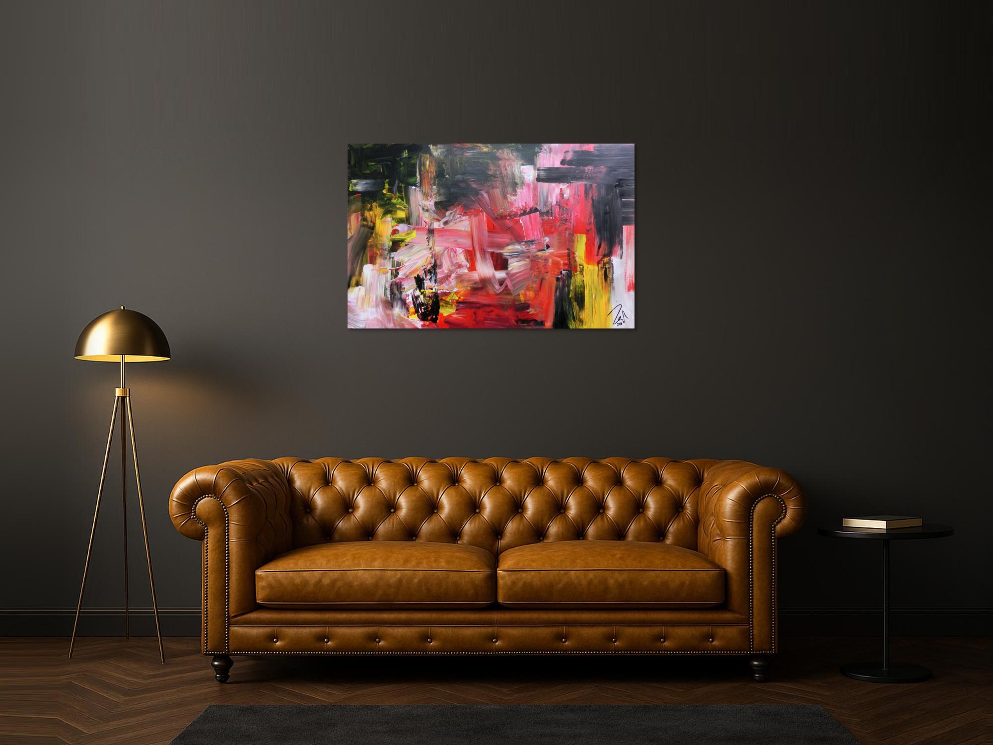 Abstraktes Gemälde in schwarz rot groß modern und zeitgenössisch