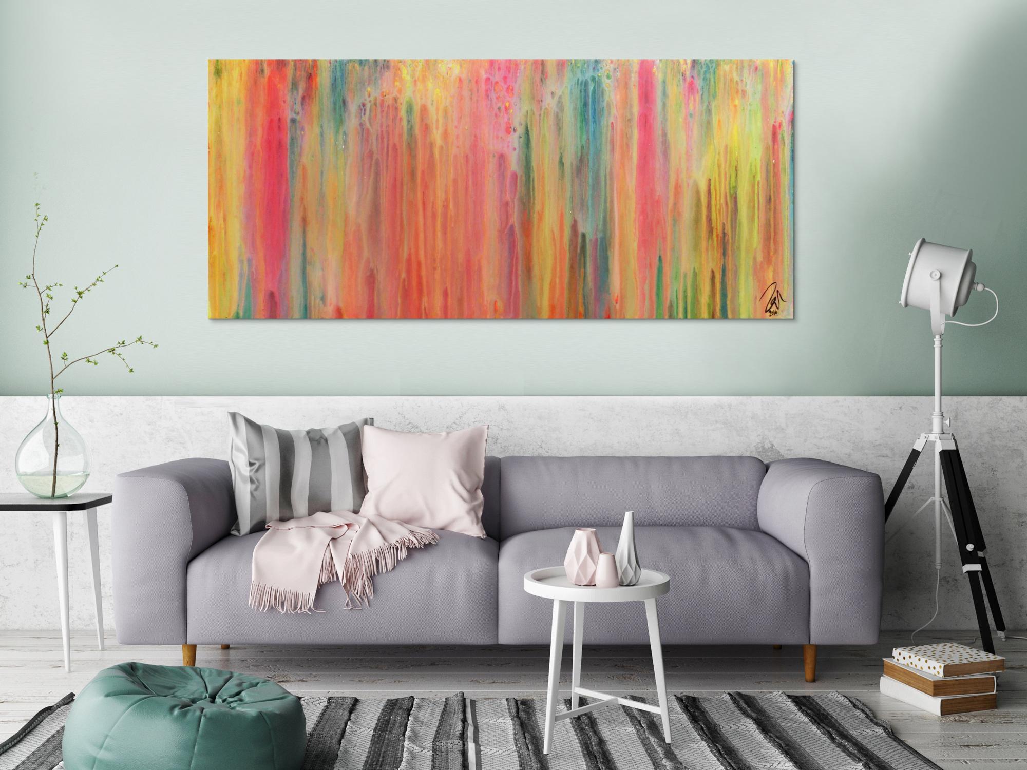 Buntes abstraktes Acrylgemälde modern in hellen Pastellfarben