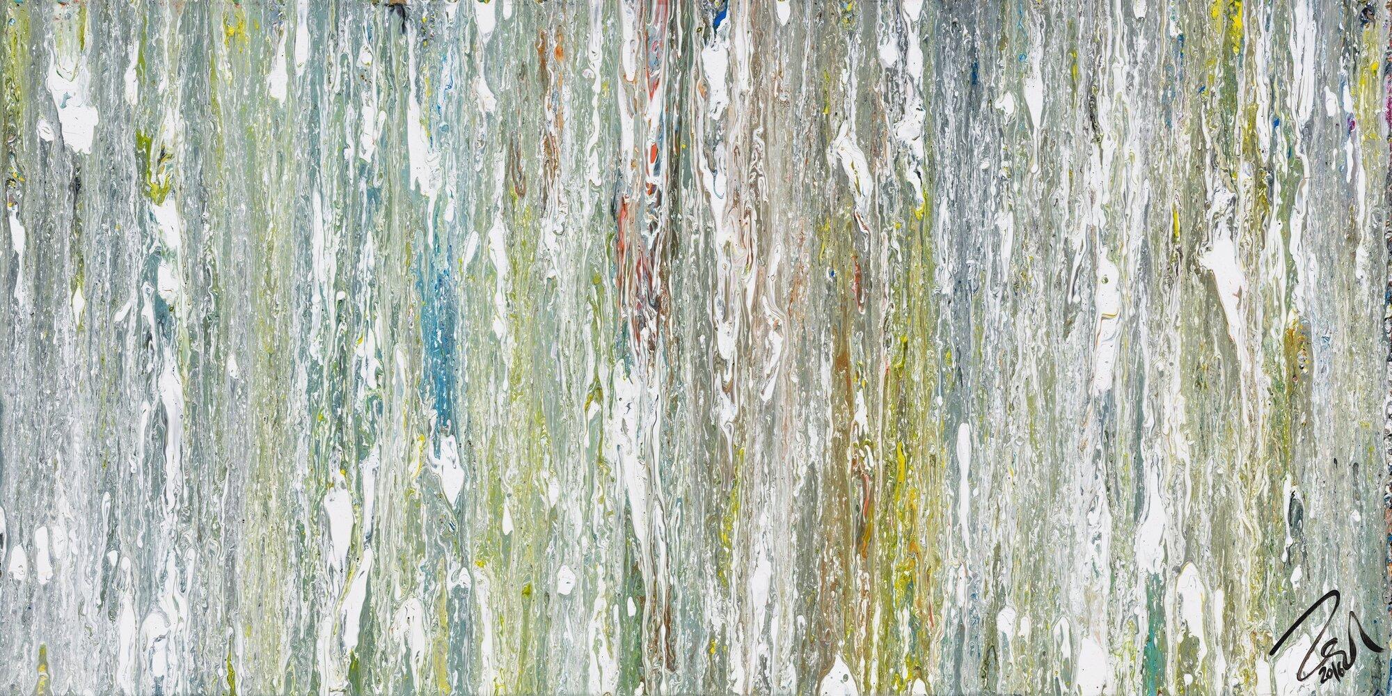 Original Gemälde abstrakt 60x120cm Fluid Painting Moderne Kunst handgemalt weiß hellblau anthrazit hochwertig