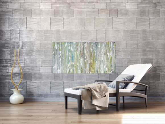 Original Gemälde abstrakt 60x120cm Fluid Painting Moderne Kunst handgemalt  weiß hellblau anthrazit hochwertig