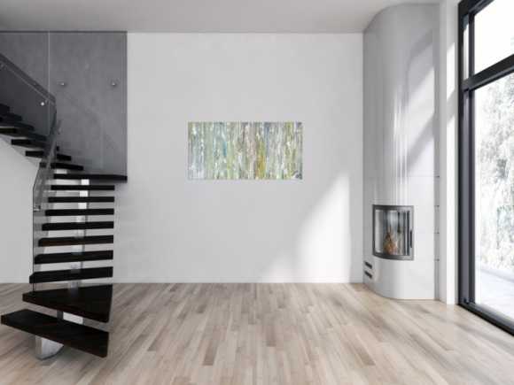 Original Gemälde abstrakt 60x120cm Fluid Painting Moderne Kunst handgemalt  weiß hellblau anthrazit hochwertig