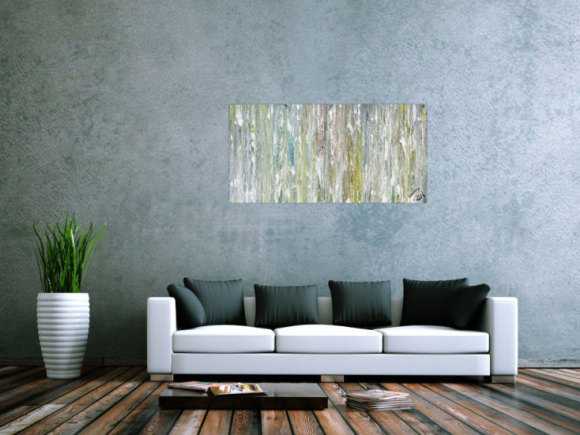 Original Gemälde abstrakt 60x120cm Fluid Painting Moderne Kunst handgemalt  weiß hellblau anthrazit hochwertig