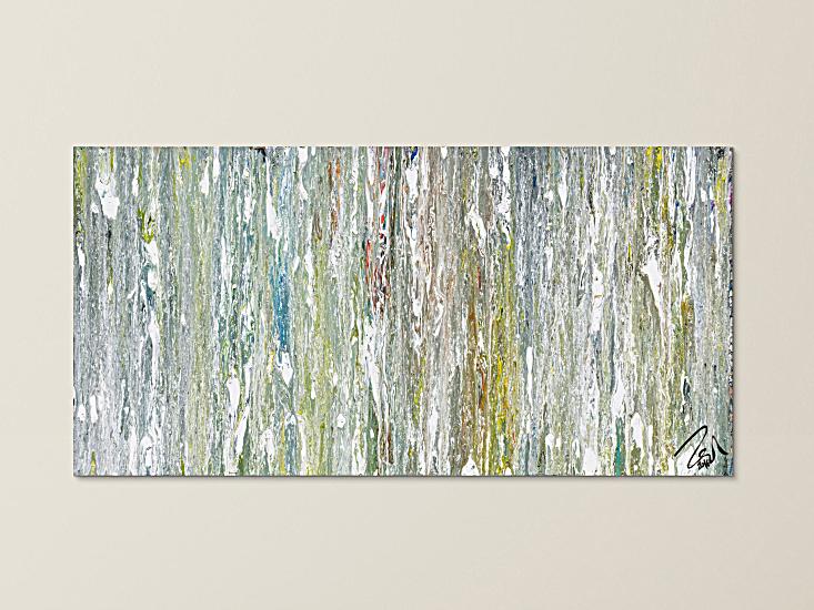 Original Gemälde abstrakt 60x120cm Fluid Painting Moderne Kunst handgemalt  weiß hellblau anthrazit hochwertig