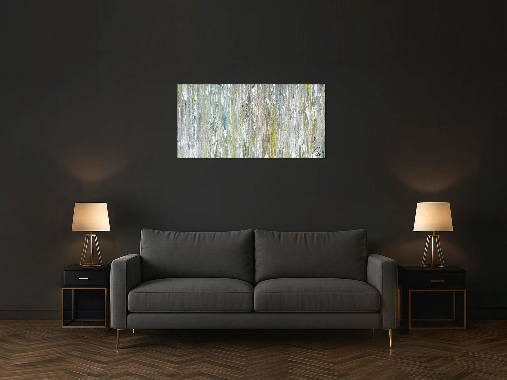 Original Gemälde abstrakt 60x120cm Fluid Painting Moderne Kunst handgemalt  weiß hellblau anthrazit hochwertig