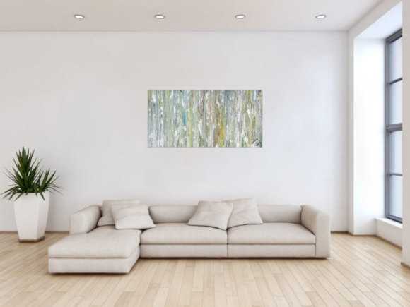 Original Gemälde abstrakt 60x120cm Fluid Painting Moderne Kunst handgemalt  weiß hellblau anthrazit hochwertig