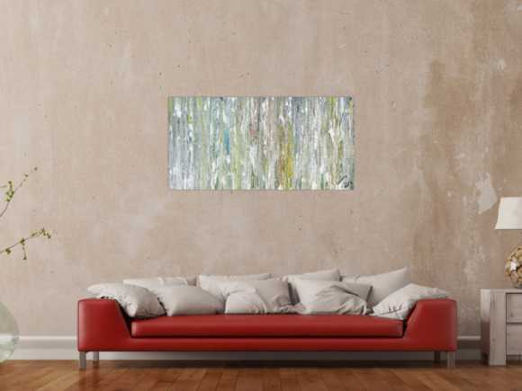 Original Gemälde abstrakt 60x120cm Fluid Painting Moderne Kunst handgemalt  weiß hellblau anthrazit hochwertig