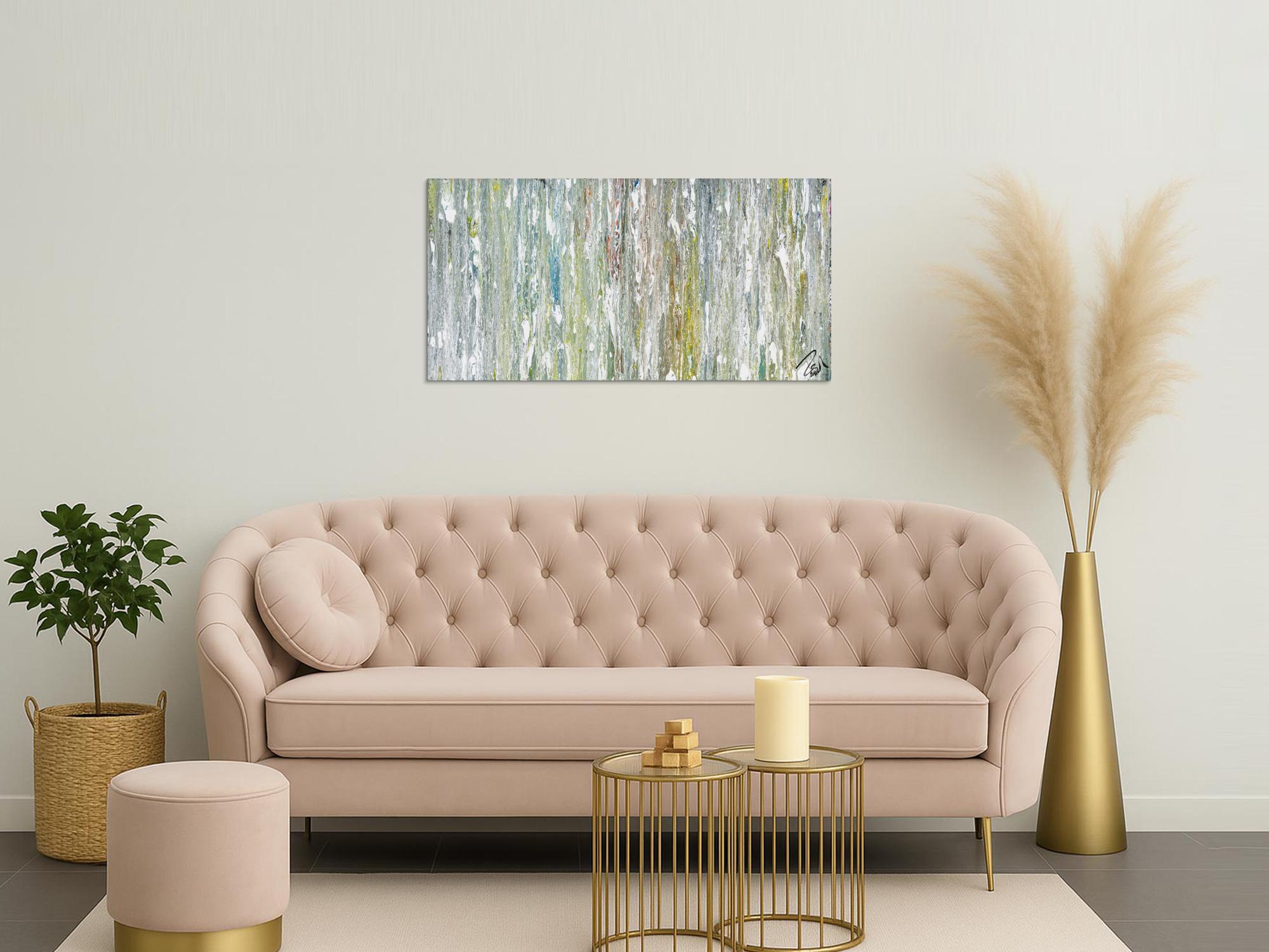 Original Gemälde abstrakt 60x120cm Fluid Painting Moderne Kunst handgemalt  weiß hellblau anthrazit hochwertig