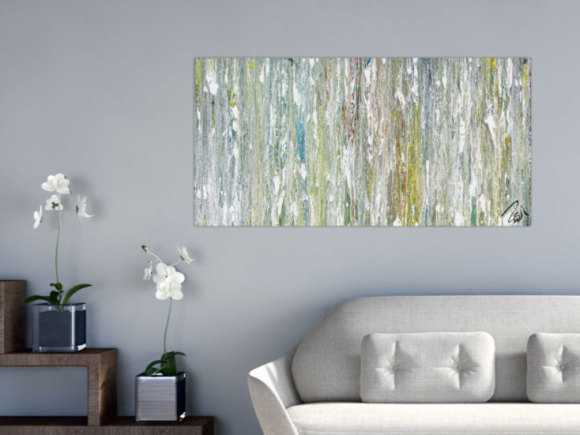 Original Gemälde abstrakt 60x120cm Fluid Painting Moderne Kunst handgemalt  weiß hellblau anthrazit hochwertig