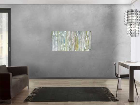 Original Gemälde abstrakt 60x120cm Fluid Painting Moderne Kunst handgemalt  weiß hellblau anthrazit hochwertig