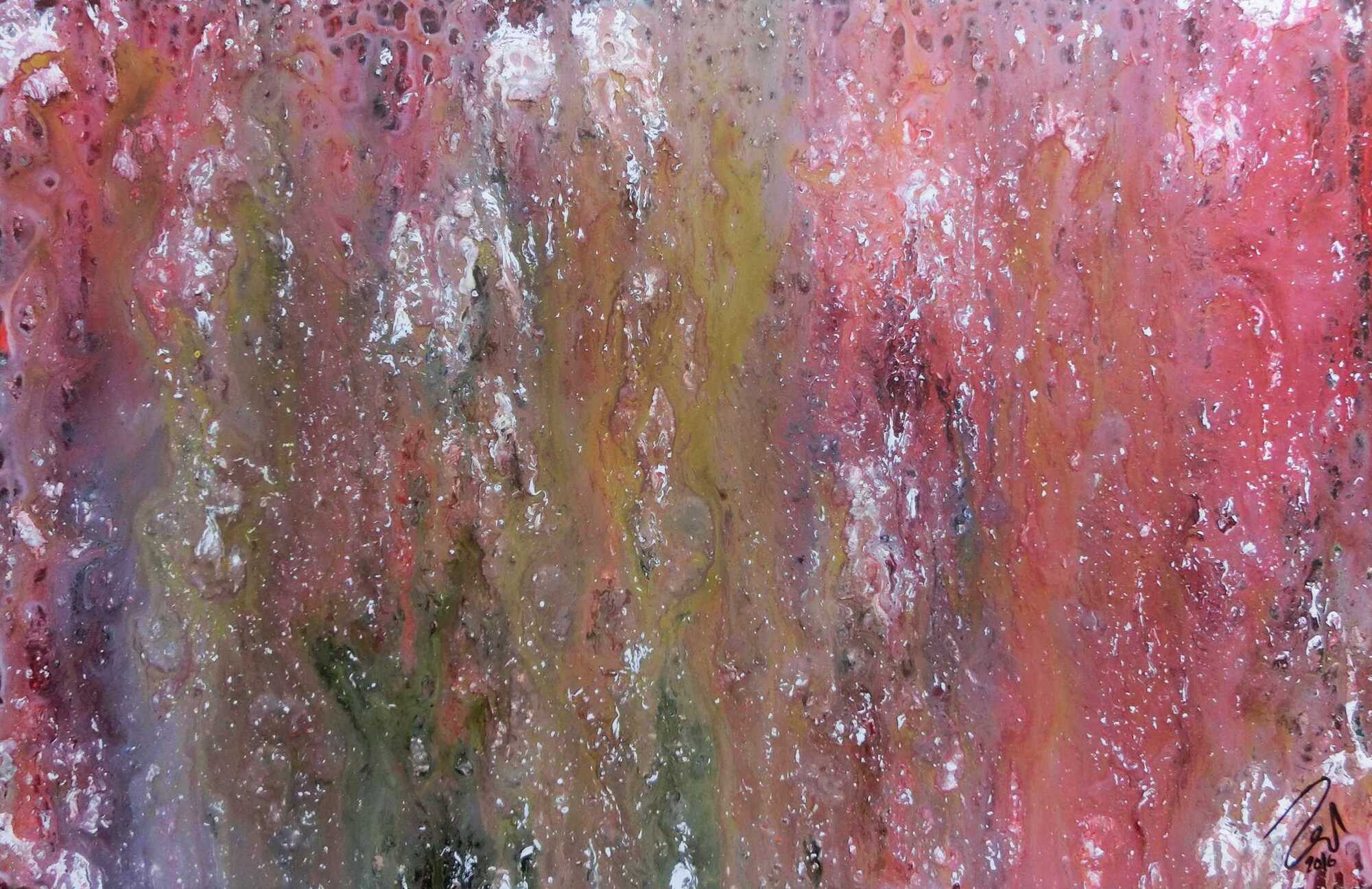 Abstraktes Acrylbild in Galaxie Farben modern in lila rosa und weiß