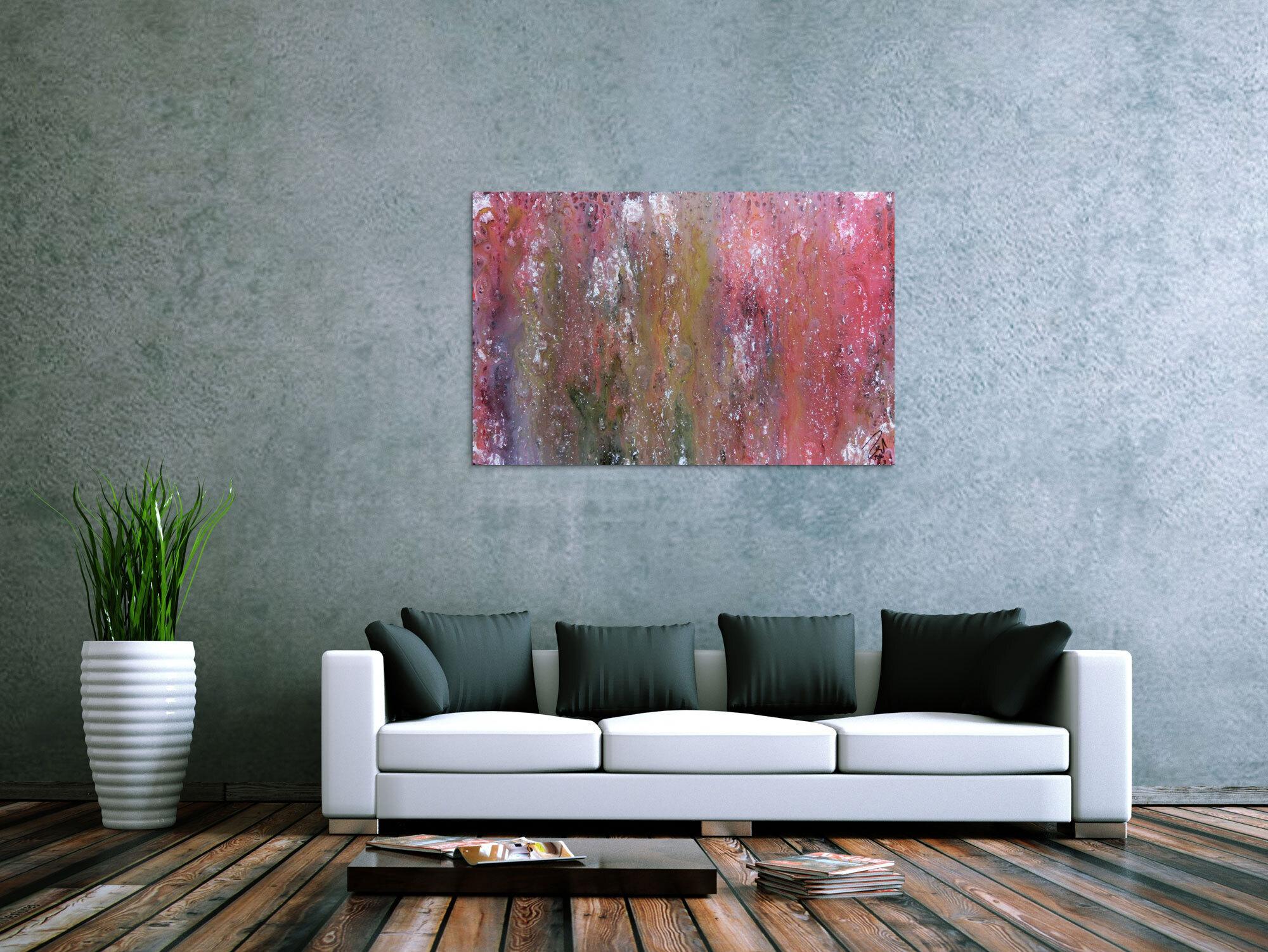 Abstraktes Acrylbild in Galaxie Farben modern in lila rosa und weiß