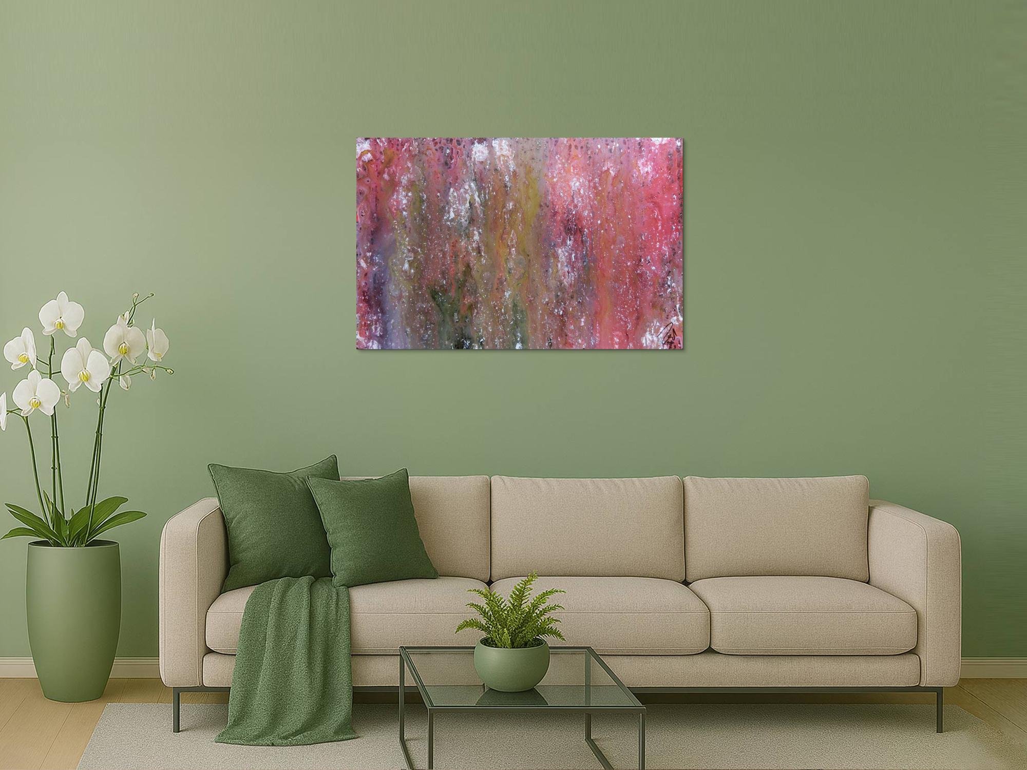 Abstraktes Acrylbild in Galaxie Farben modern in lila rosa und weiß