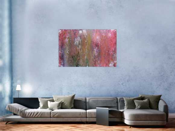 Abstraktes Acrylbild in Galaxie Farben modern in lila rosa und weiß