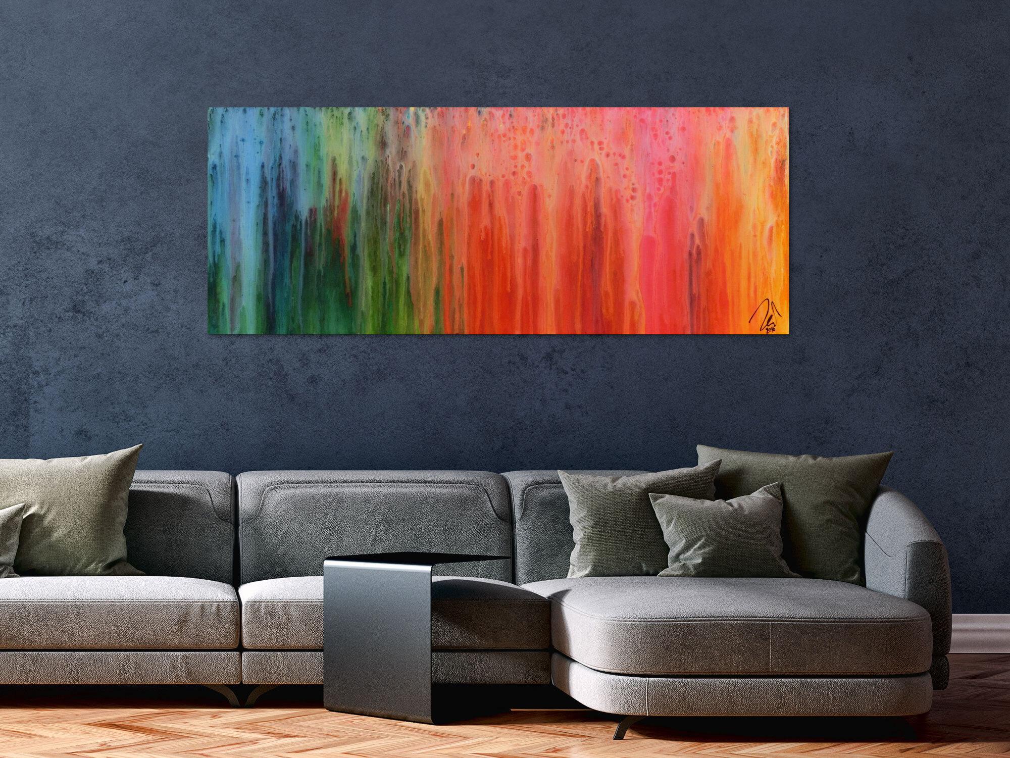 Buntes abstraktes Gemälde modernes Acrylbild mit vielen Farben Regenbogen