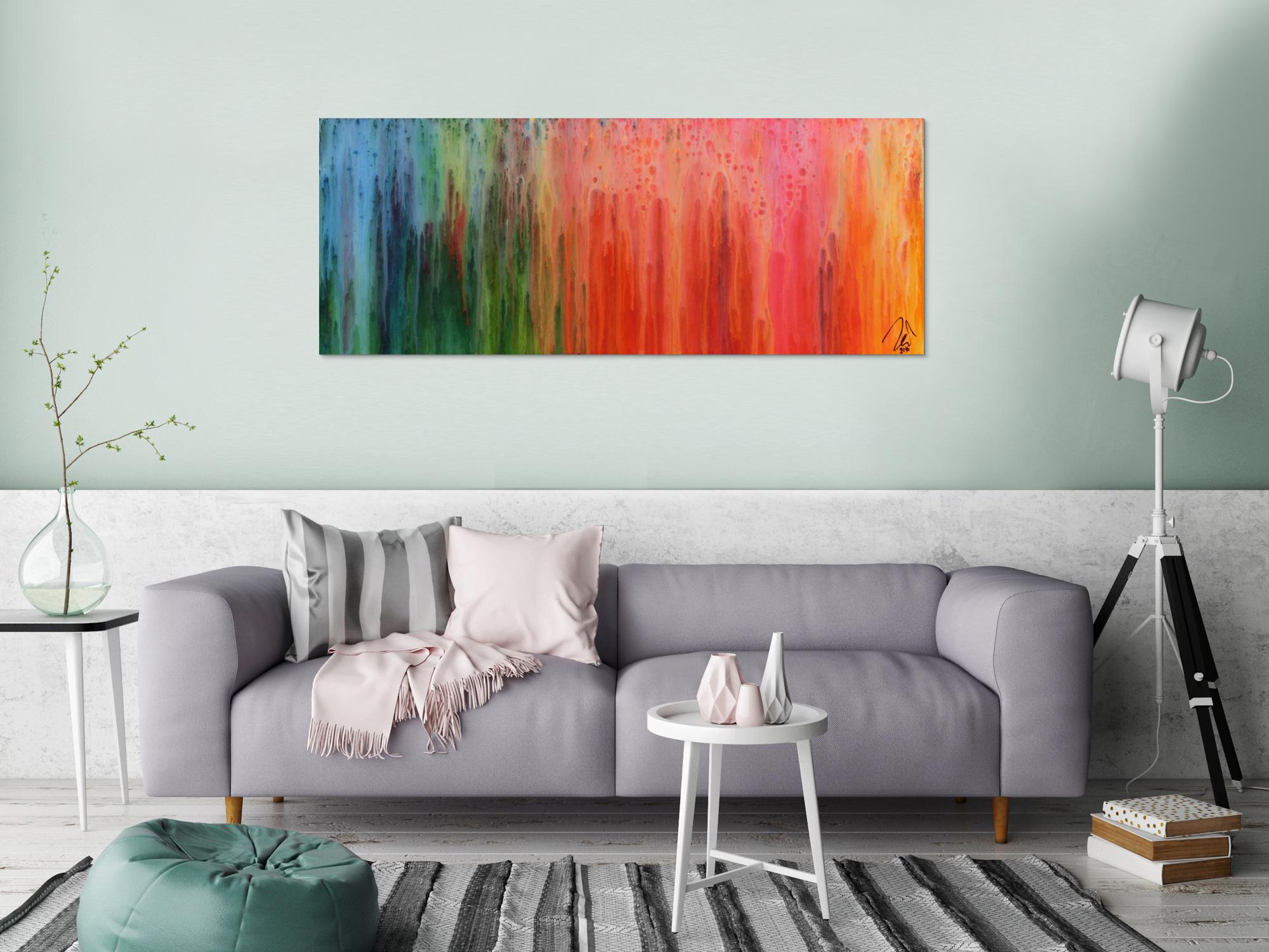 Buntes abstraktes Gemälde modernes Acrylbild mit vielen Farben Regenbogen