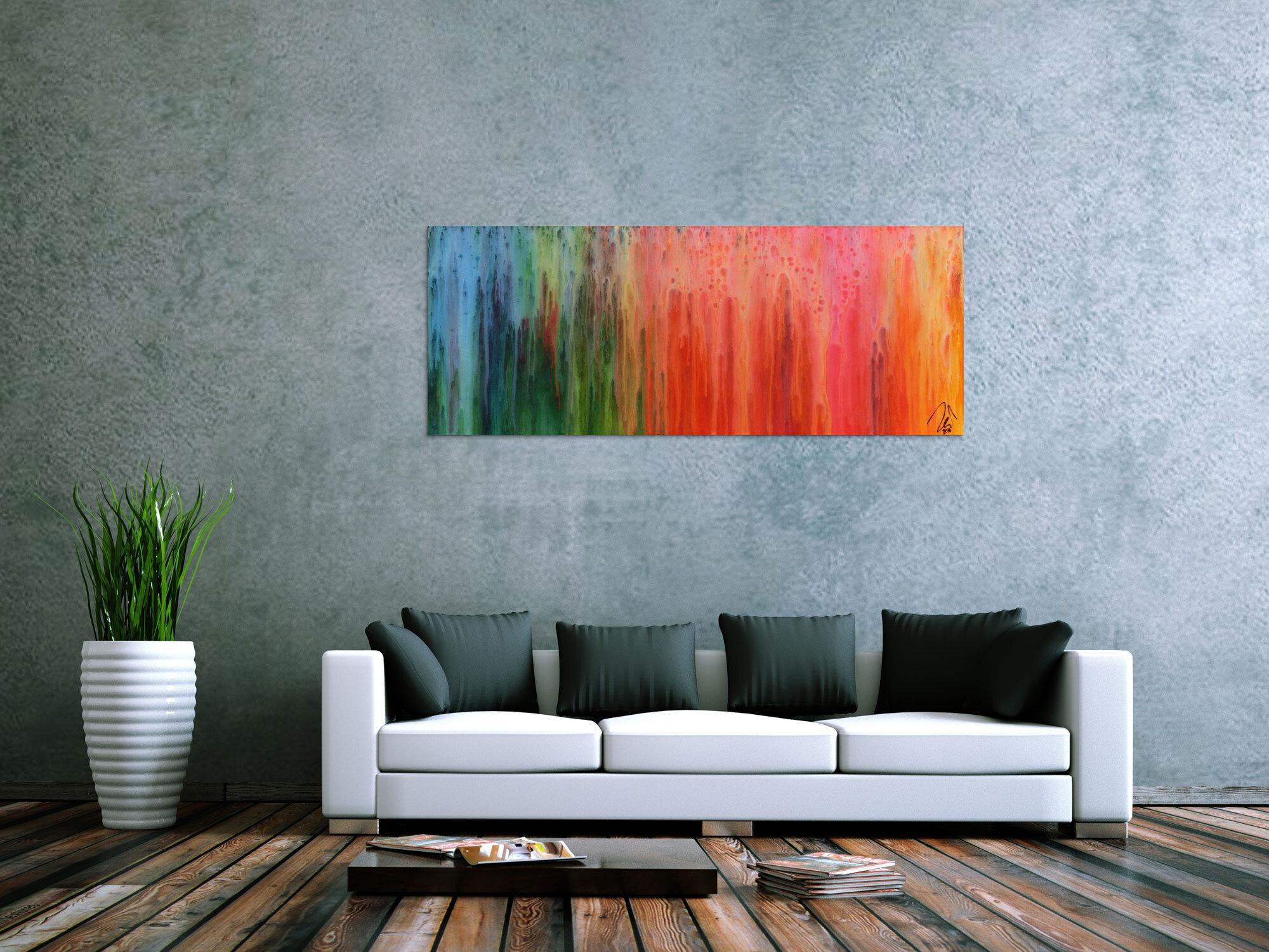 Buntes abstraktes Gemälde modernes Acrylbild mit vielen Farben Regenbogen