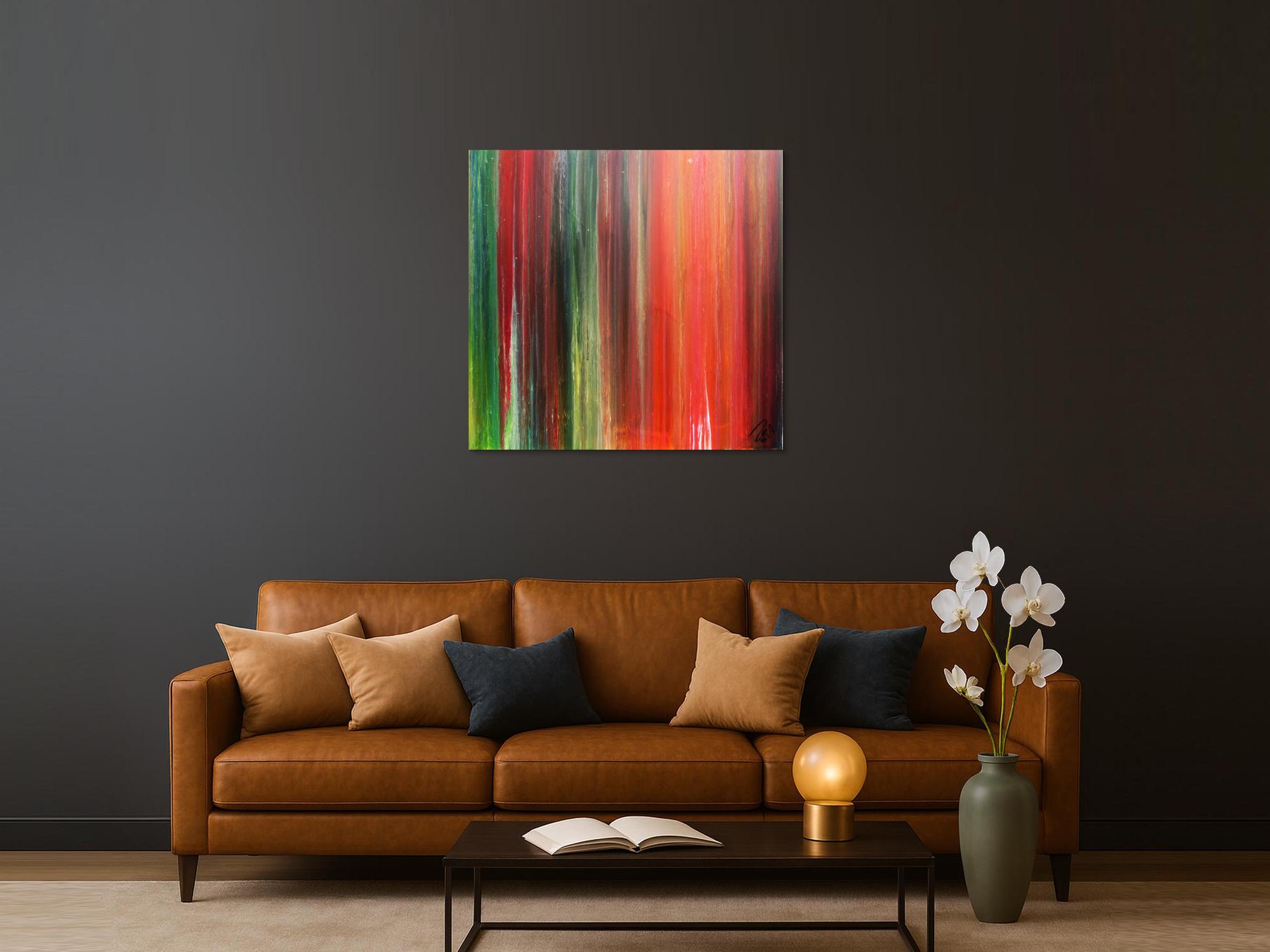 Abstraktes Bild sehr bunt modernes Gemälde Fließtechnik