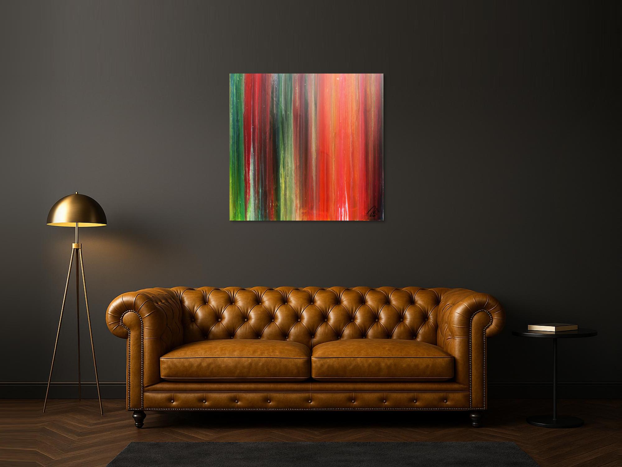 Abstraktes Bild sehr bunt modernes Gemälde Fließtechnik