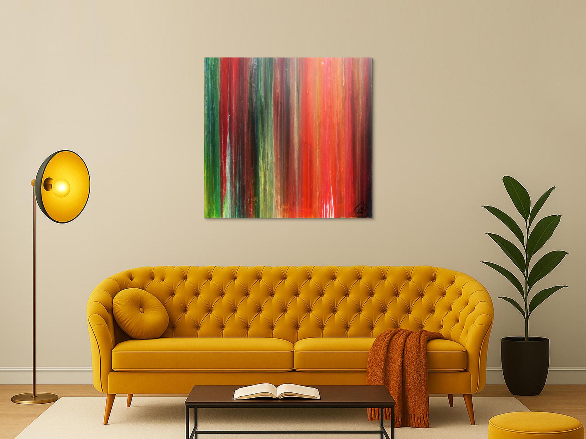 Abstraktes Bild sehr bunt modernes Gemälde Fließtechnik