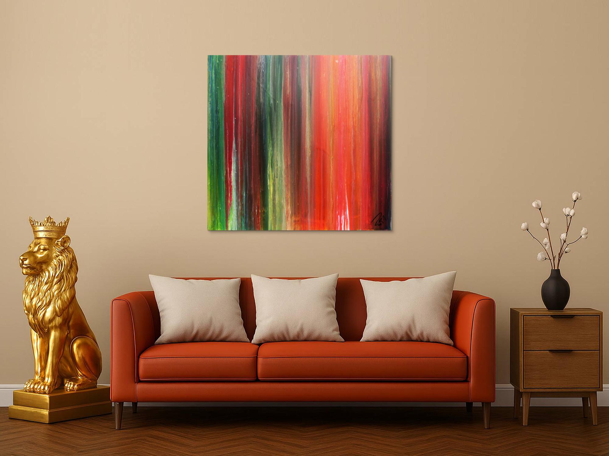 Abstraktes Bild sehr bunt modernes Gemälde Fließtechnik