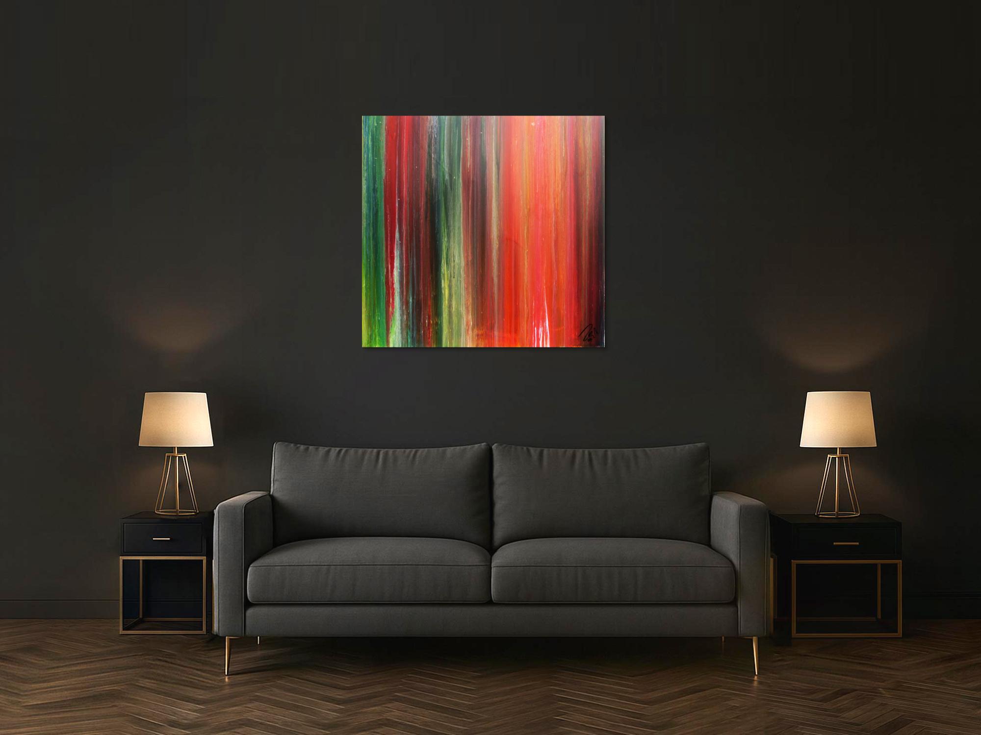 Abstraktes Bild sehr bunt modernes Gemälde Fließtechnik