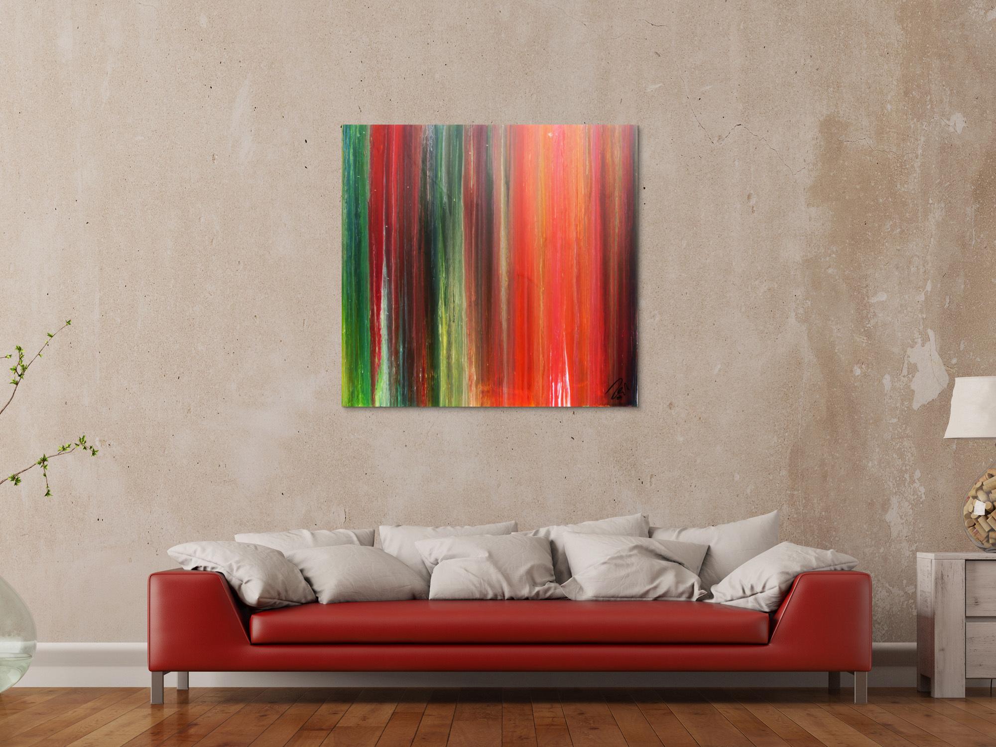 Abstraktes Bild sehr bunt modernes Gemälde Fließtechnik