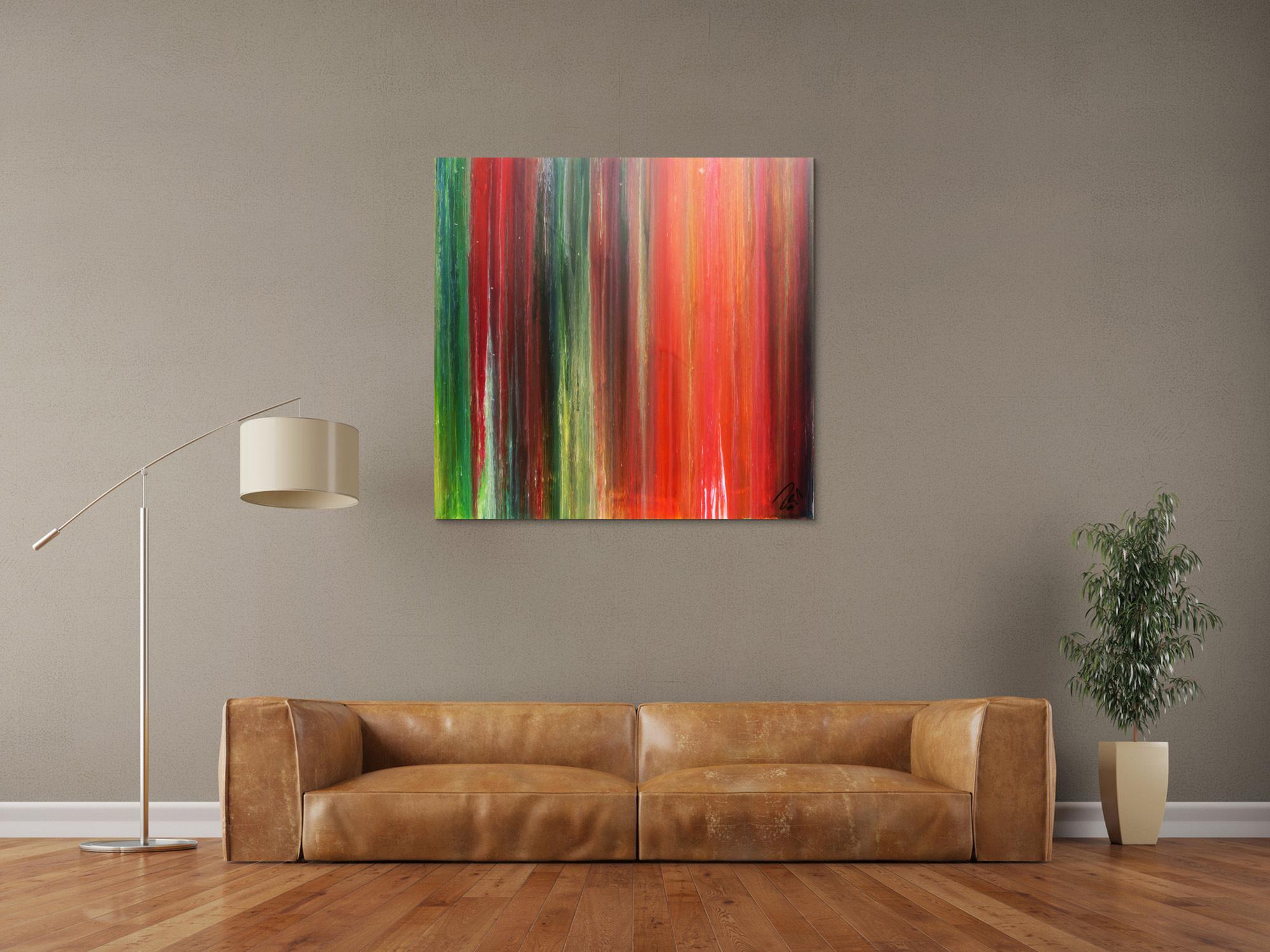 Abstraktes Bild sehr bunt modernes Gemälde Fließtechnik