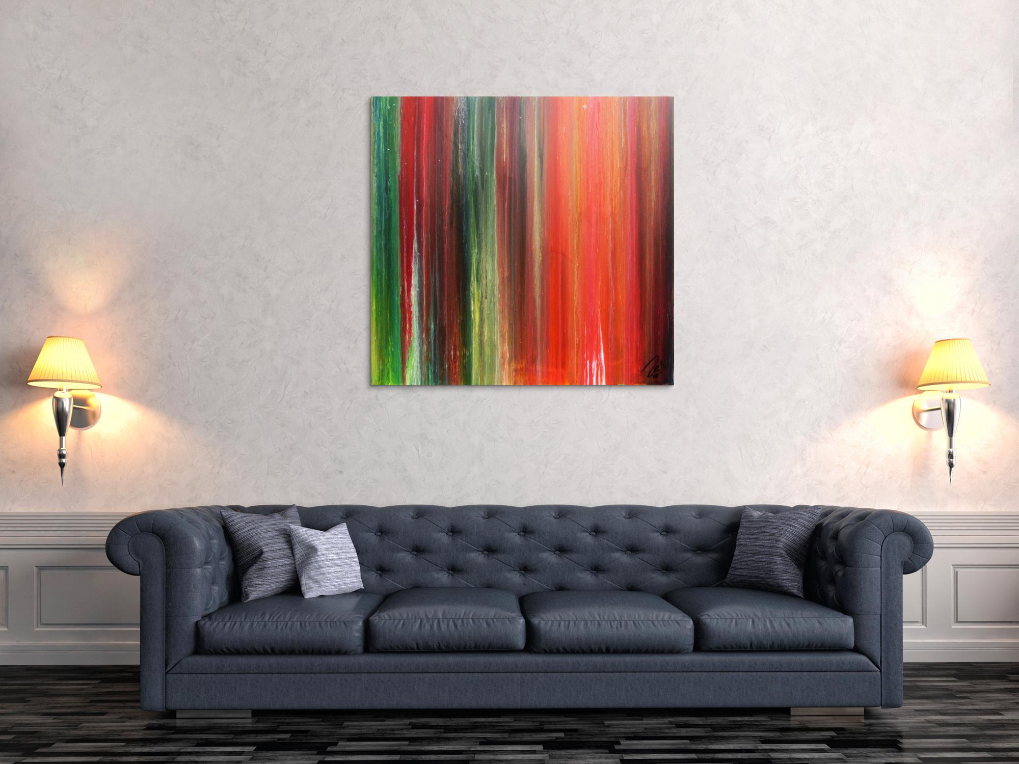 Abstraktes Bild sehr bunt modernes Gemälde Fließtechnik