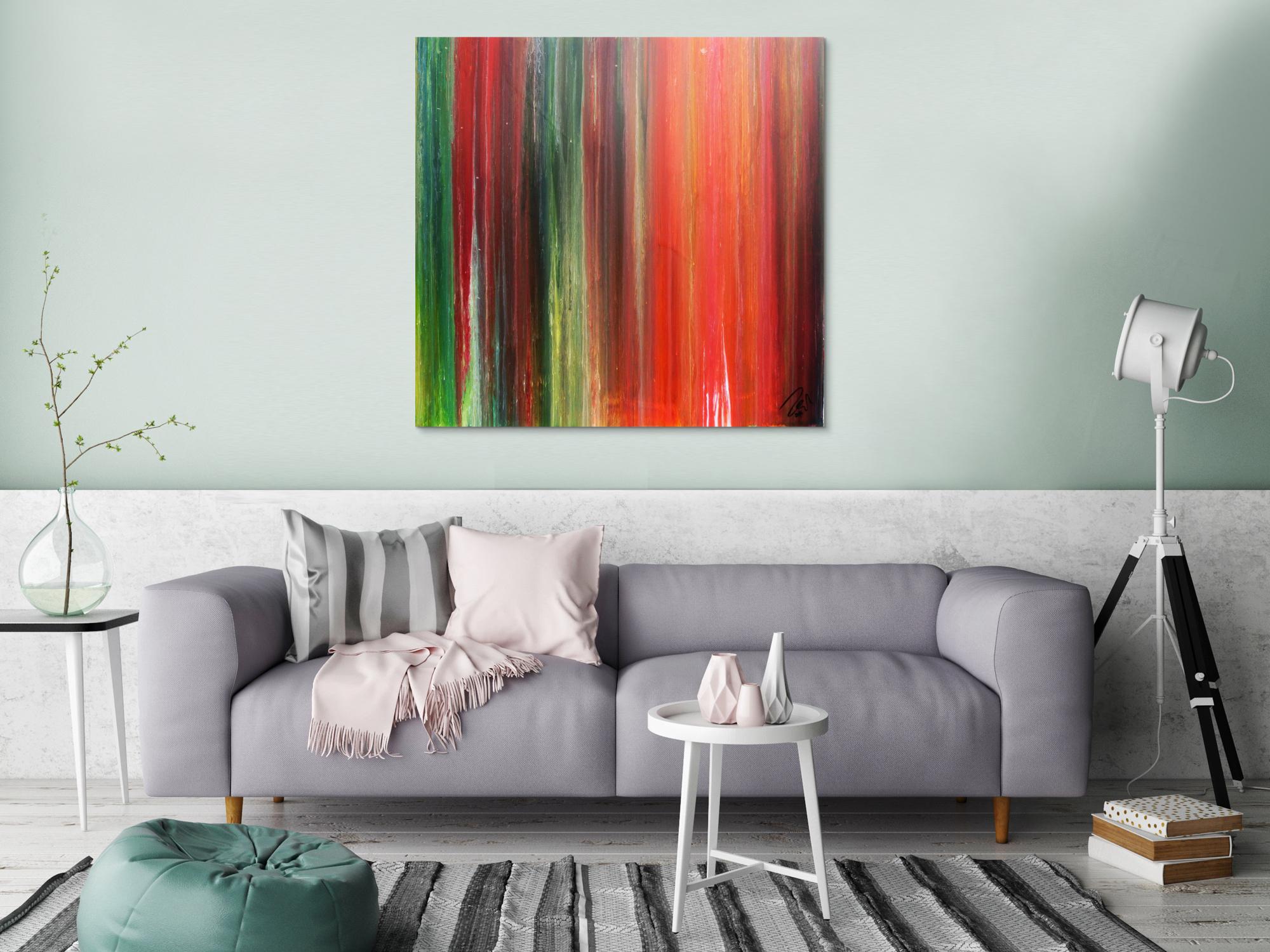 Abstraktes Bild sehr bunt modernes Gemälde Fließtechnik