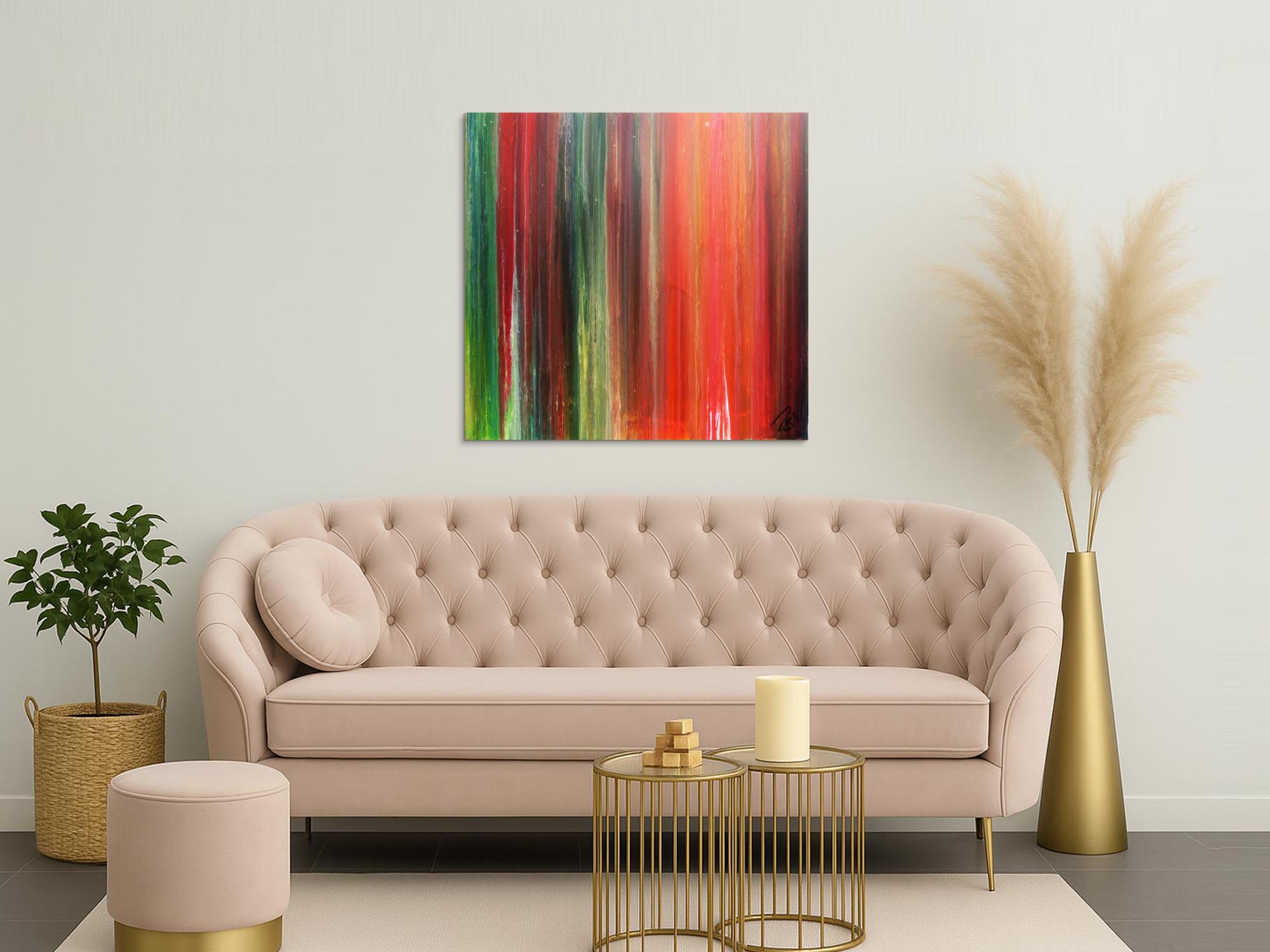 Abstraktes Bild sehr bunt modernes Gemälde Fließtechnik