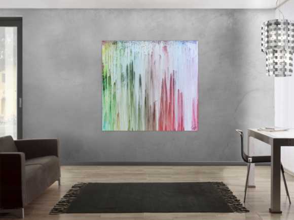 Abstraktes Gemälde helle Farben modern bunt Fließtechnik