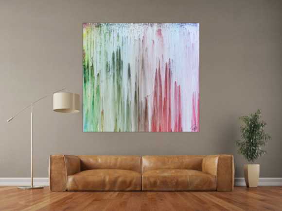 Abstraktes Gemälde helle Farben modern bunt Fließtechnik