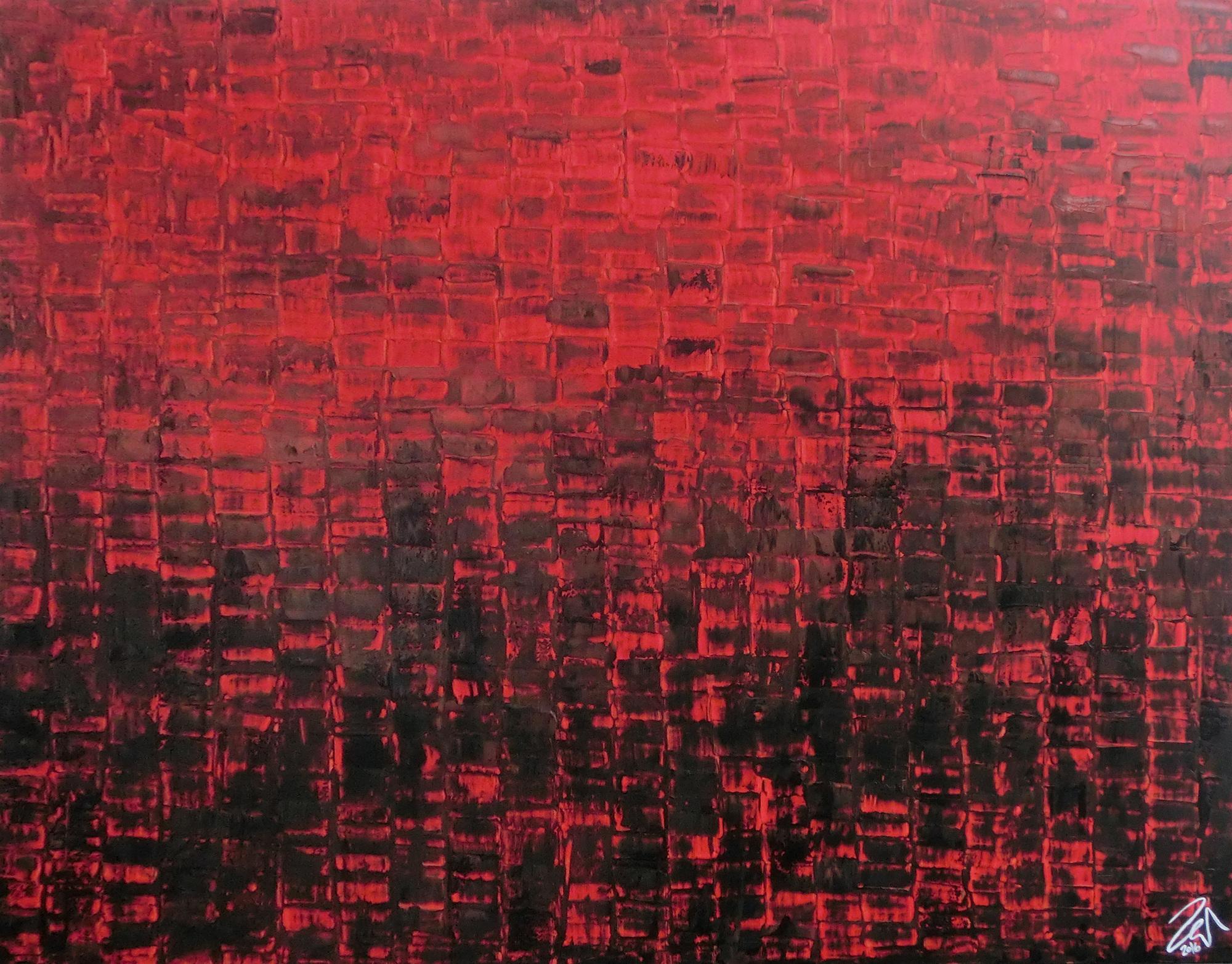 Abstraktes Gemälde sehr modern rot schwarz schlicht Spachteltechnik