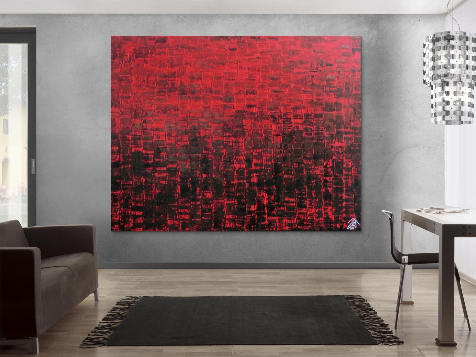 Abstraktes Gemälde sehr modern rot schwarz schlicht Spachteltechnik